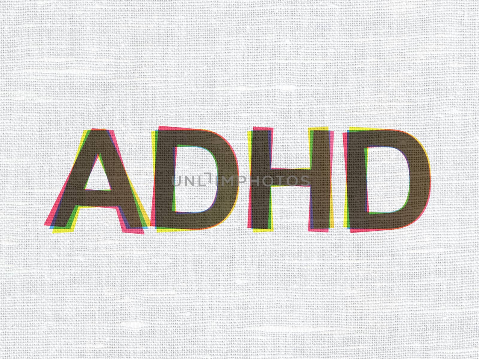 Healthcare concept: CMYK ADHD on linen fabric texture background