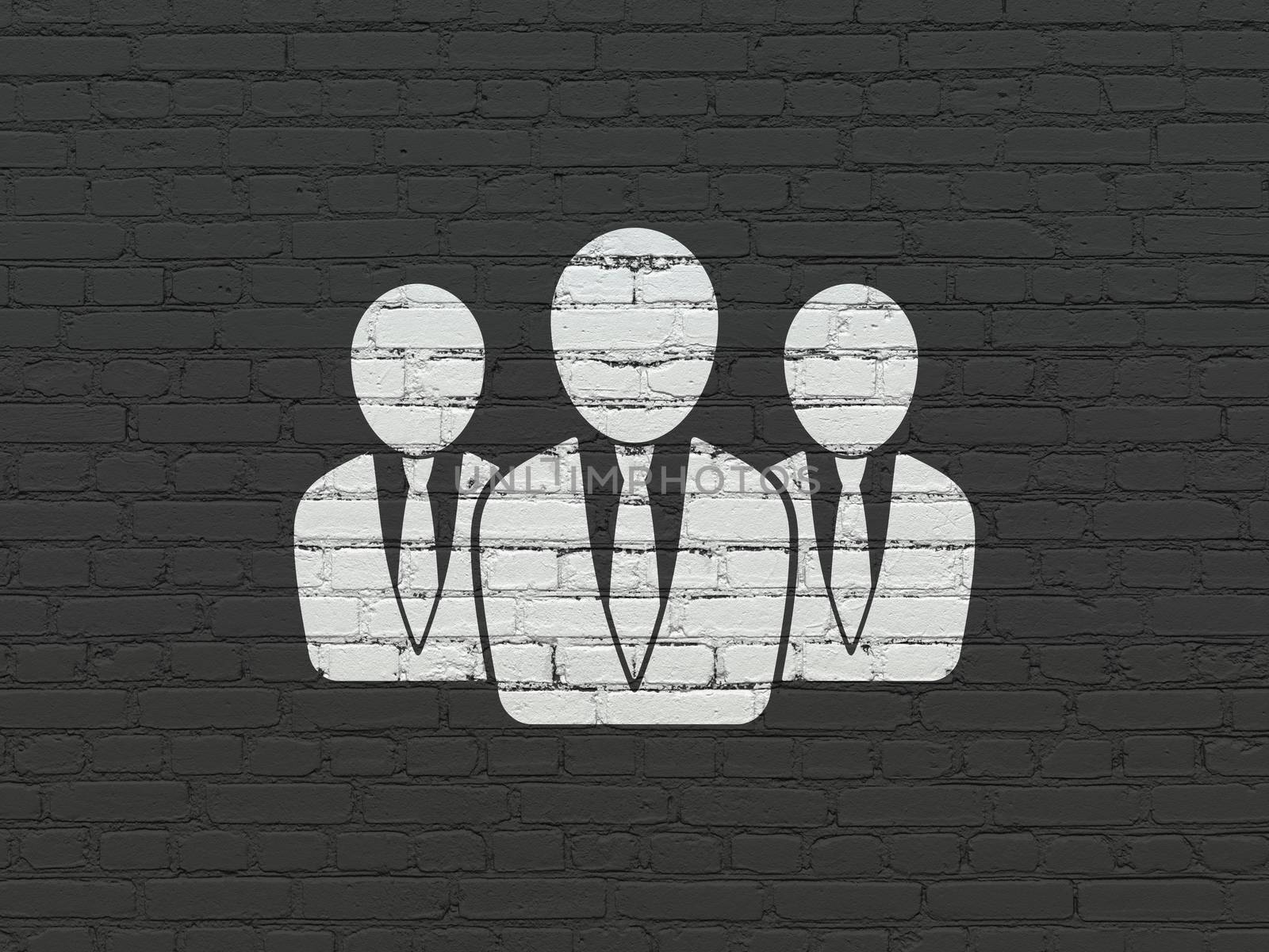 News concept: Painted white Business People icon on Black Brick wall background