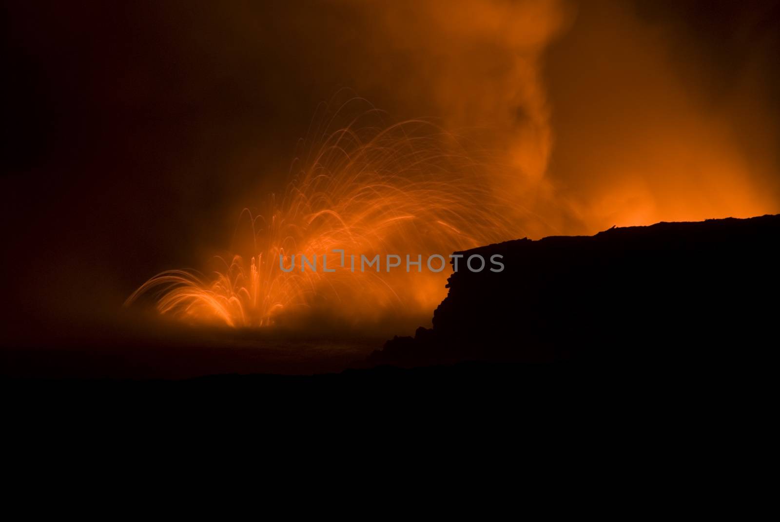 beautiful long exposure image of lava erruption, near Kalapana, Hawaiis Big Island 