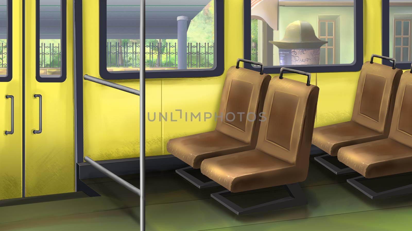 Digital painting of the bus interior.