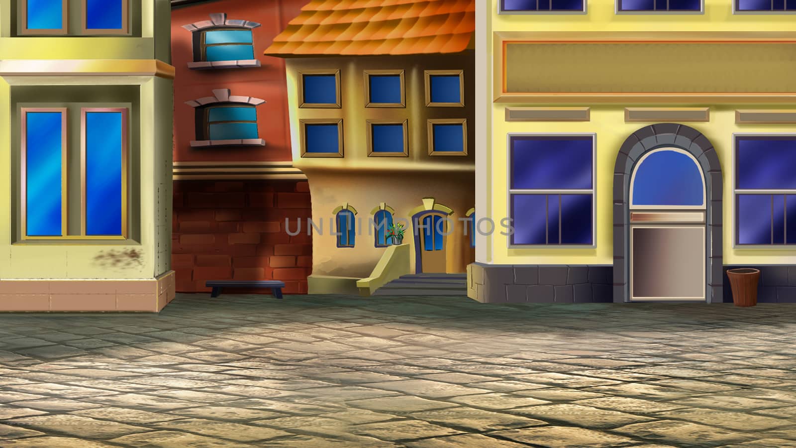 Digital painting of the corner of the old town.