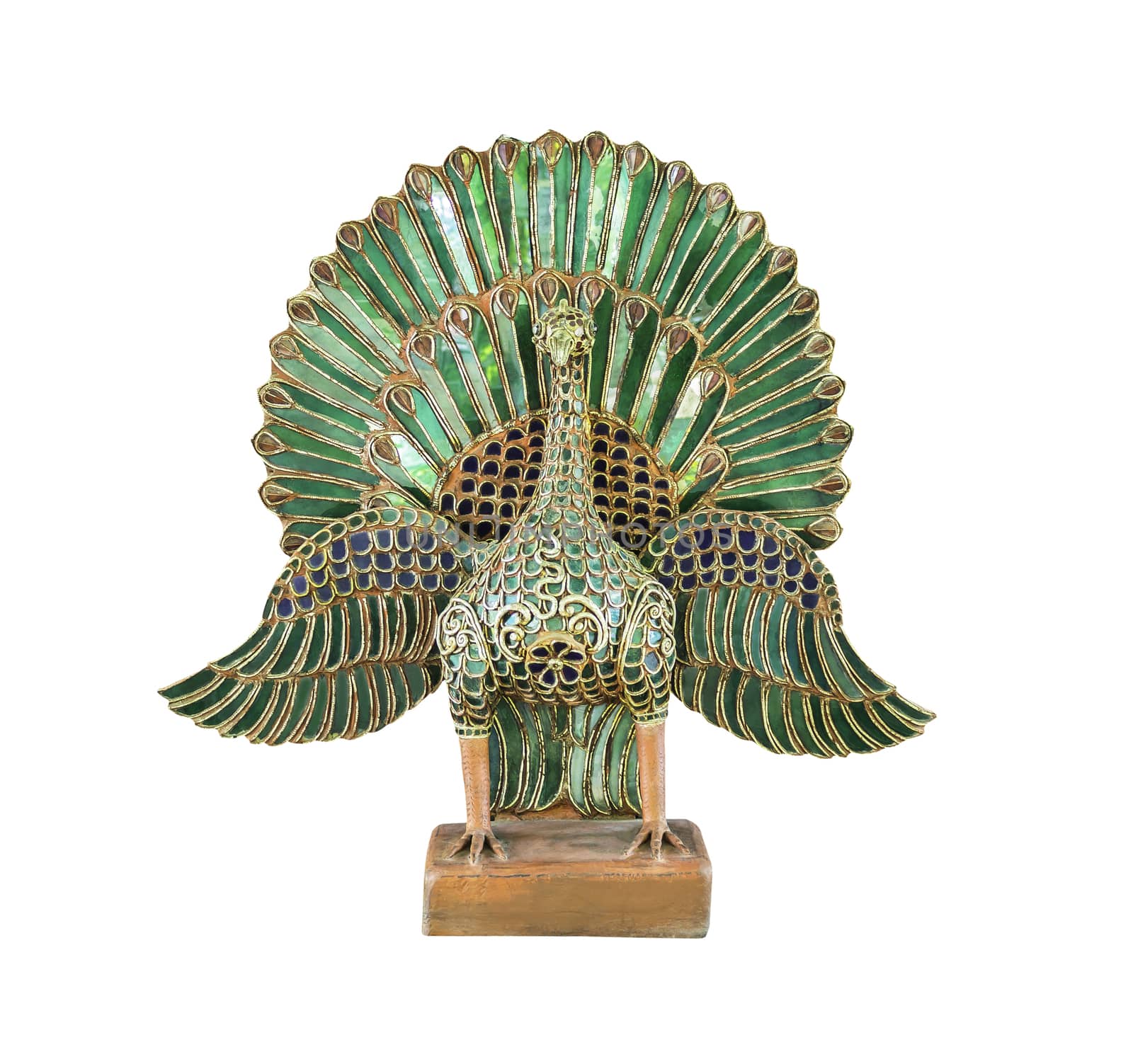 Antique stutue peacock isolated on white with clipping path