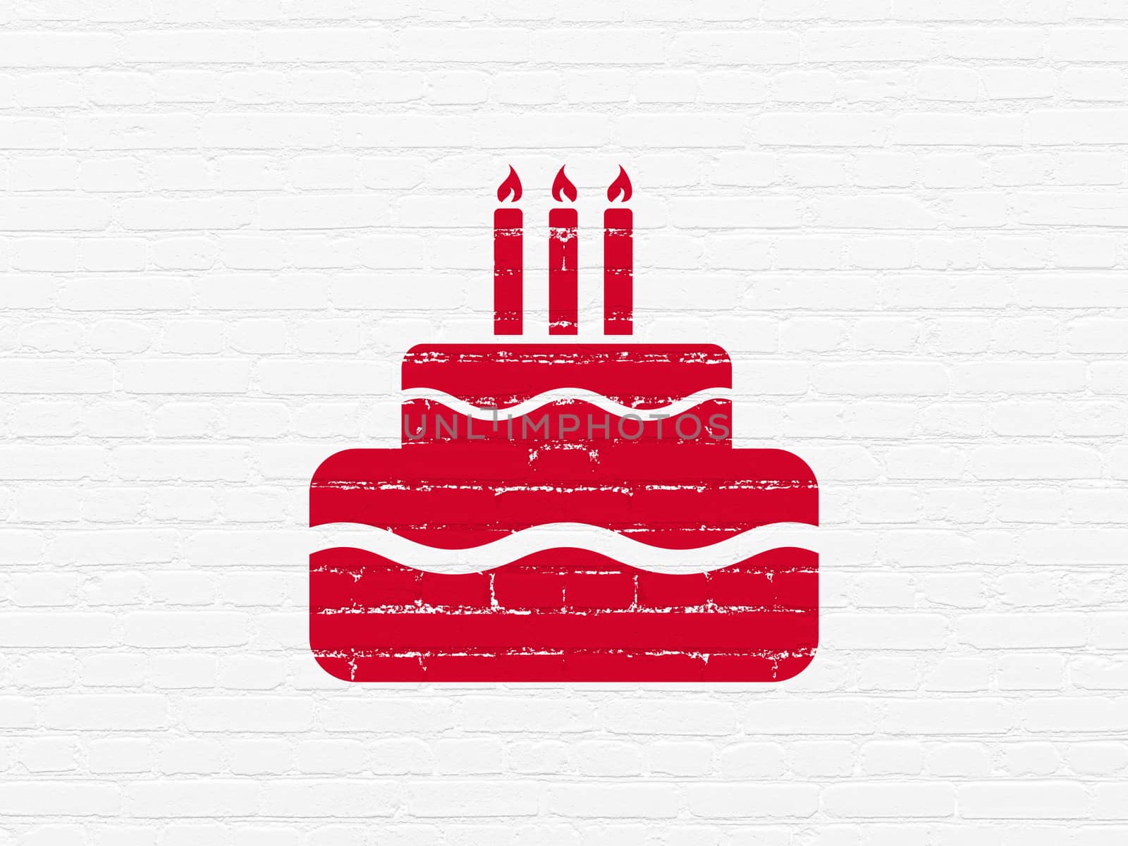 Entertainment, concept: Painted red Cake icon on White Brick wall background