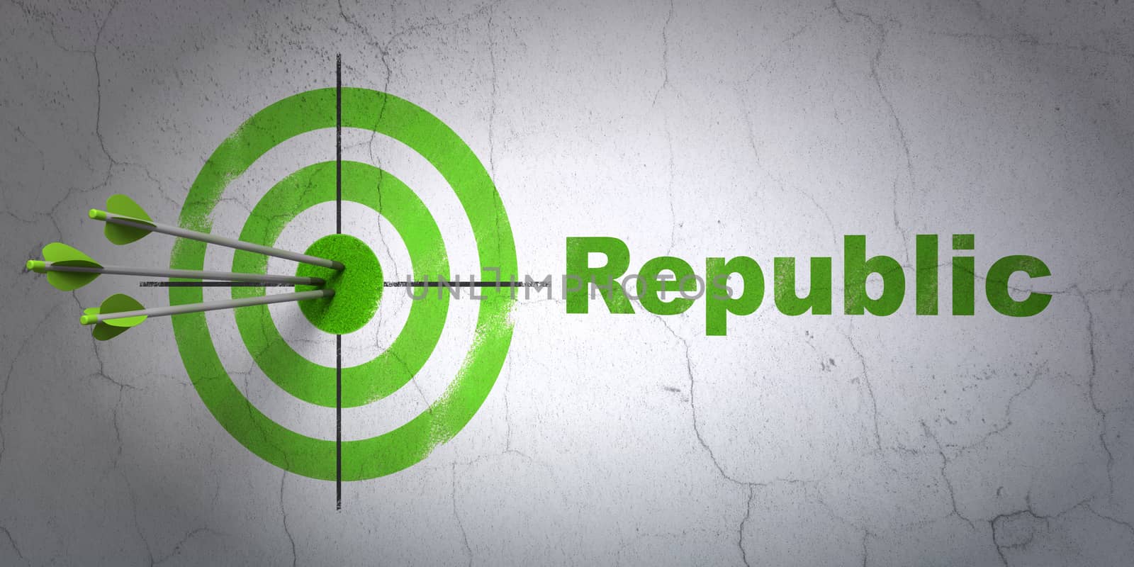 Success politics concept: arrows hitting the center of target, Green Republic on wall background