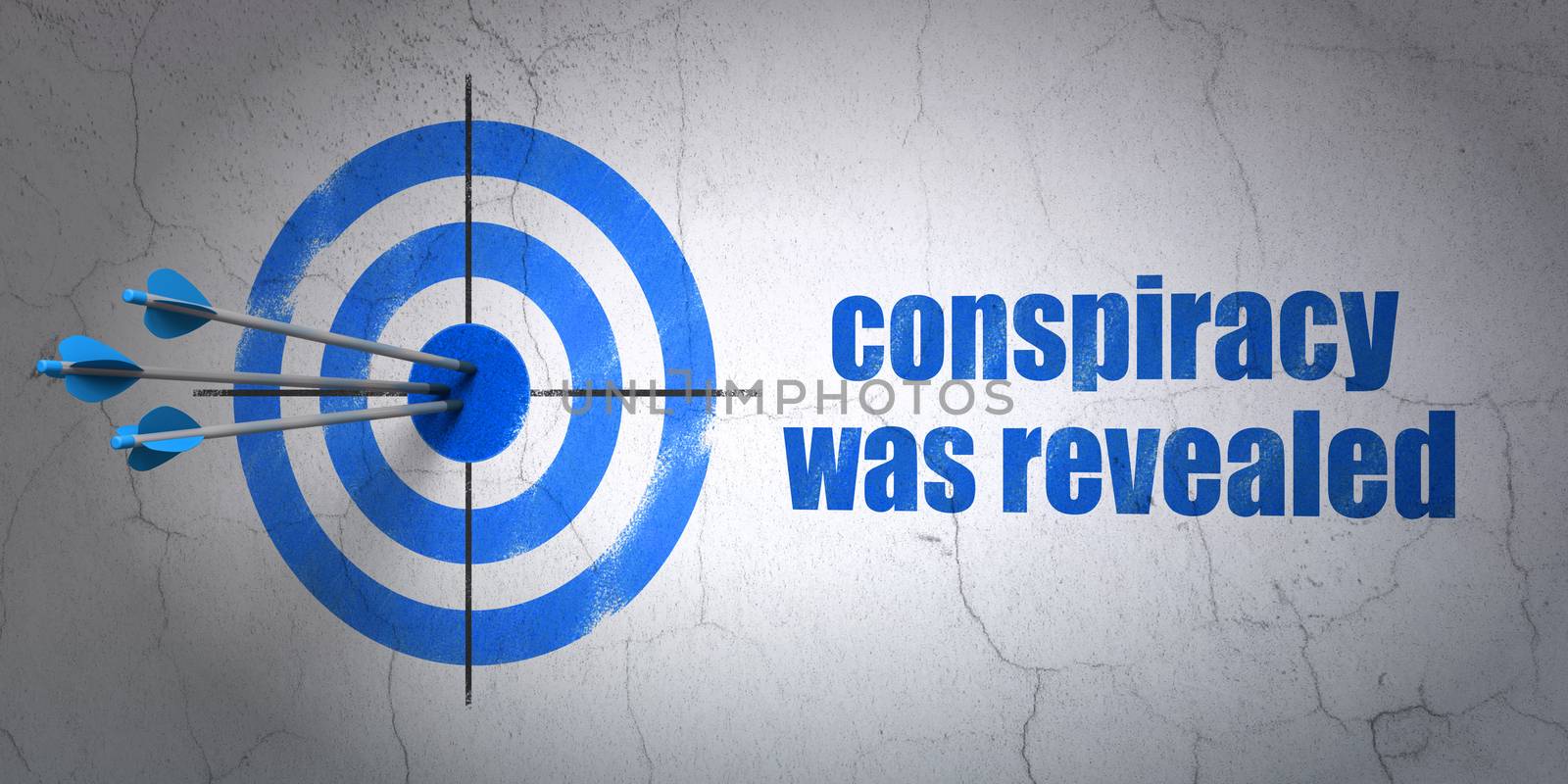 Success political concept: arrows hitting the center of target, Blue Conspiracy Was Revealed on wall background