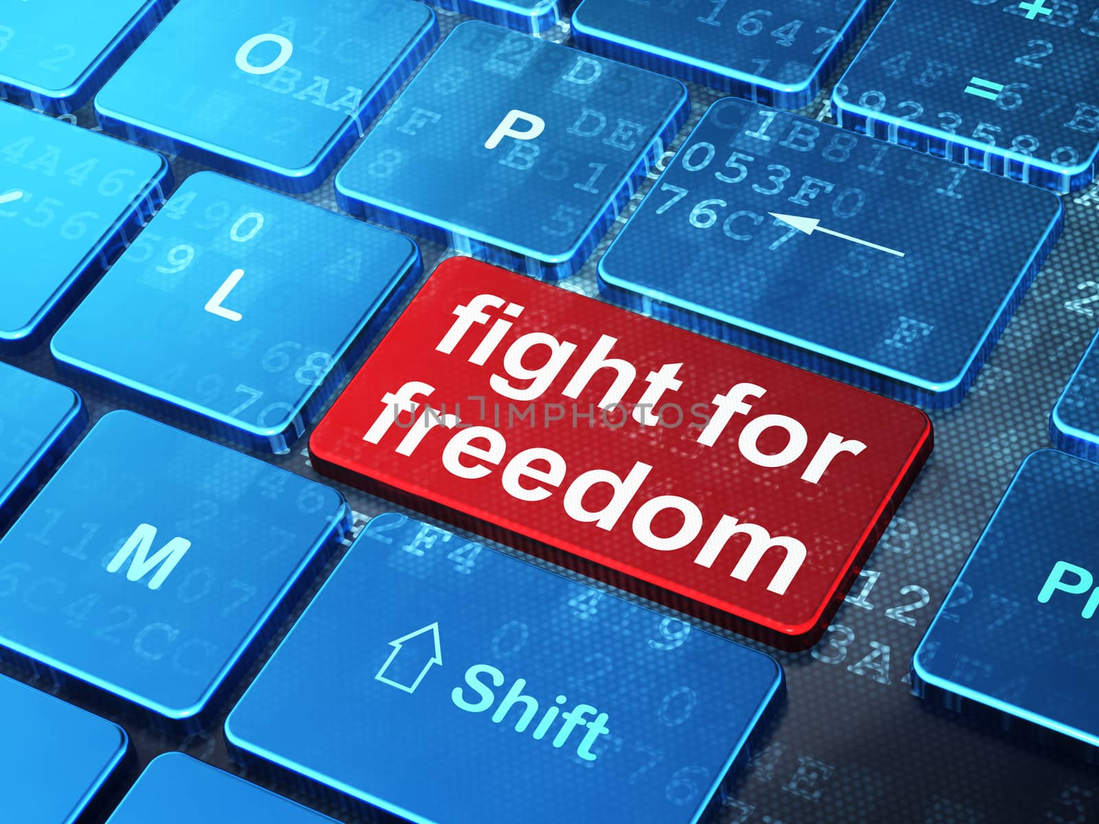 Politics concept: computer keyboard with word Fight For Freedom on enter button background, 3d render
