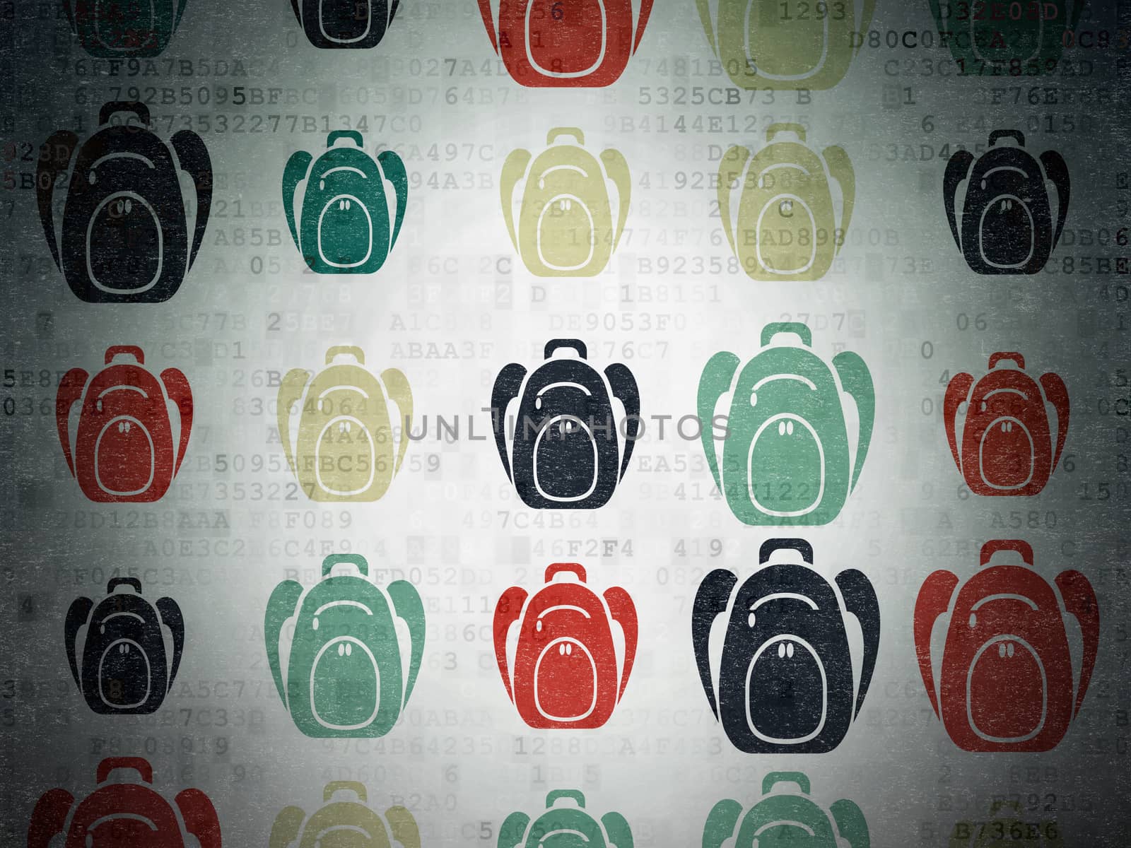 Learning concept: Backpack icons on Digital Paper background by maxkabakov