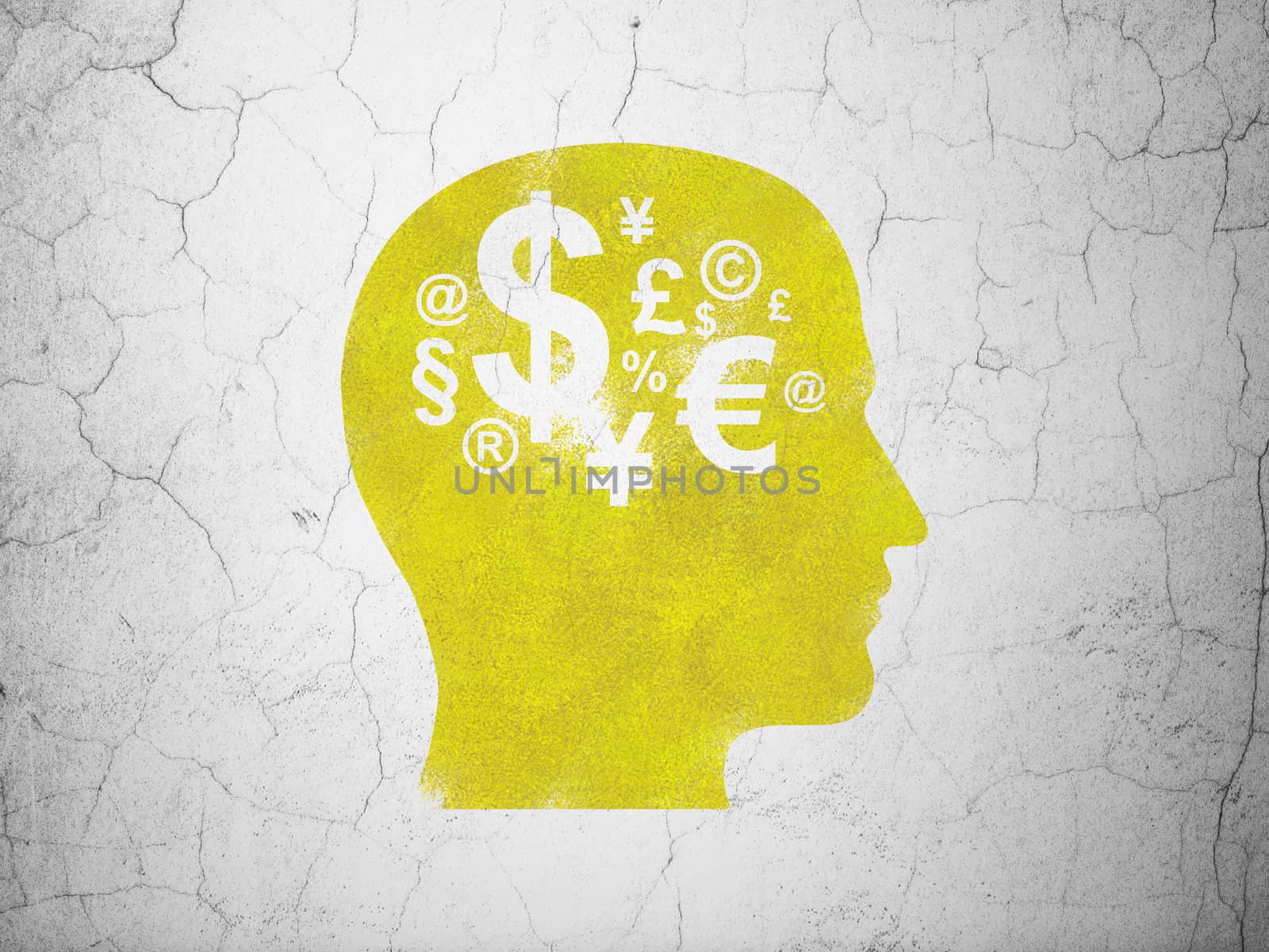 Learning concept: Head With Finance Symbol on wall background by maxkabakov