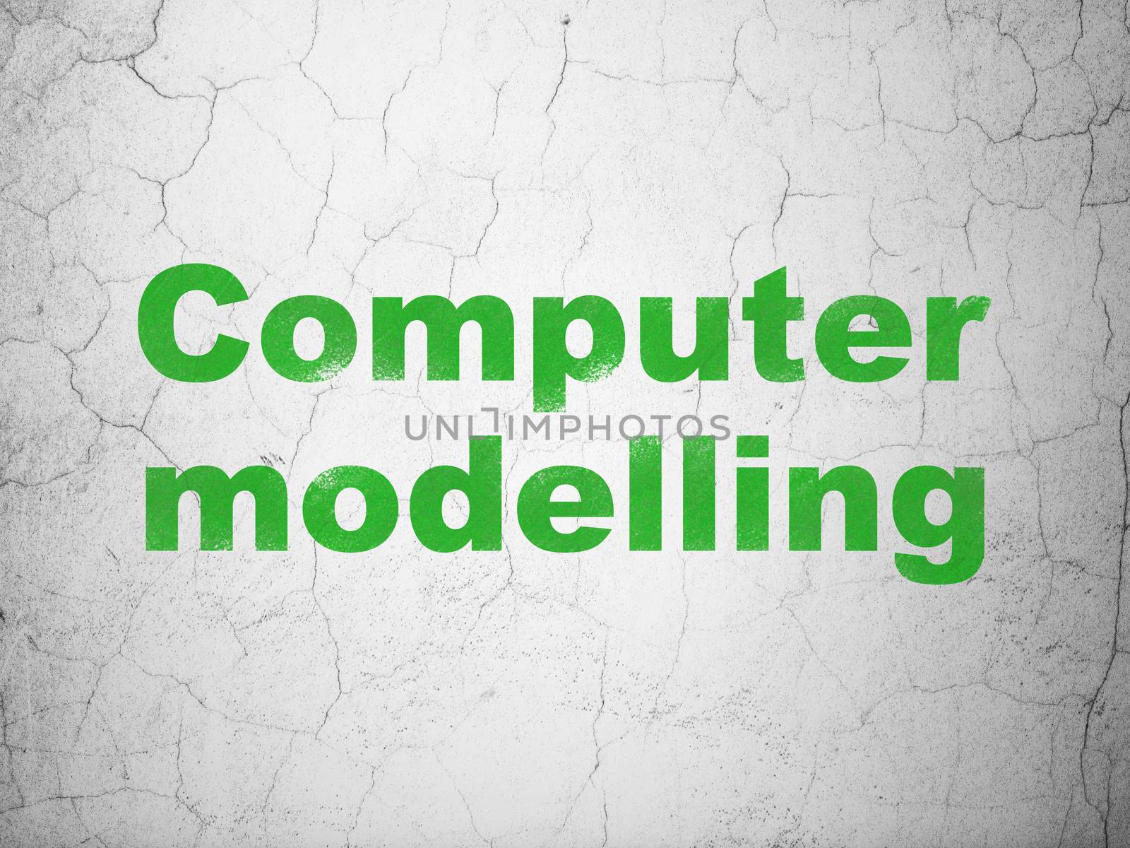 Science concept: Green Computer Modelling on textured concrete wall background