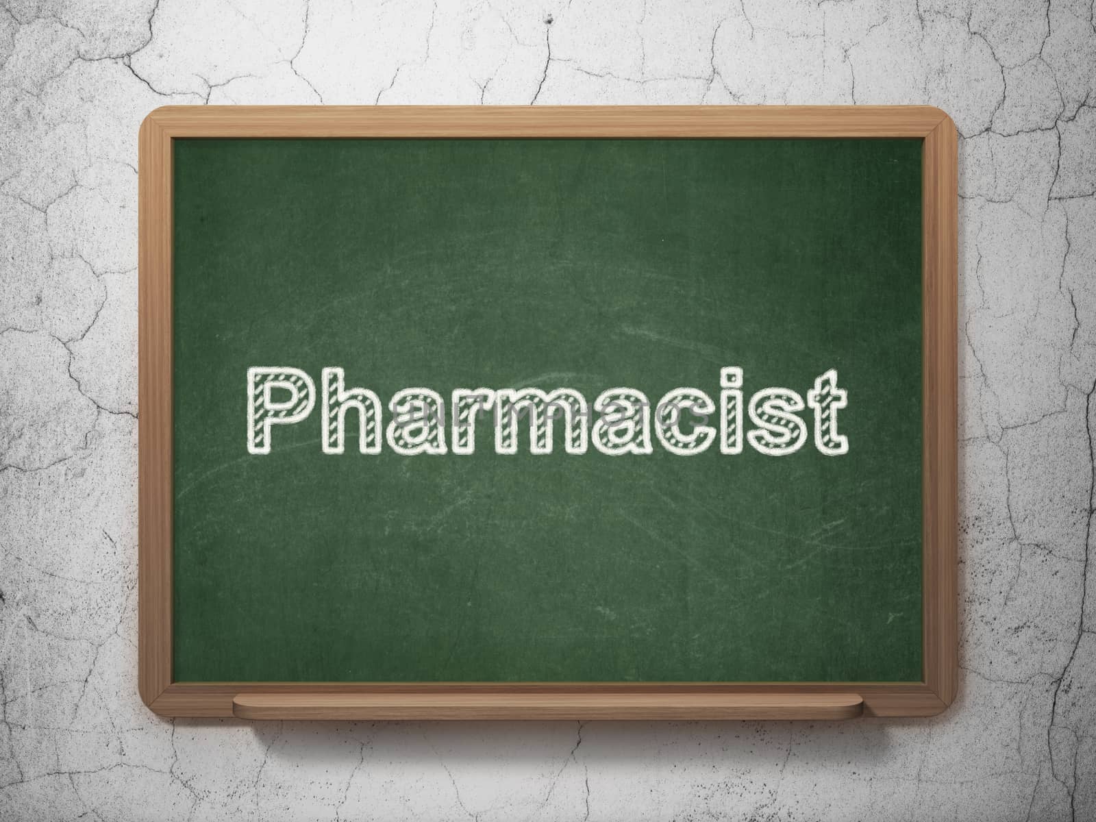 Healthcare concept: Pharmacist on chalkboard background by maxkabakov