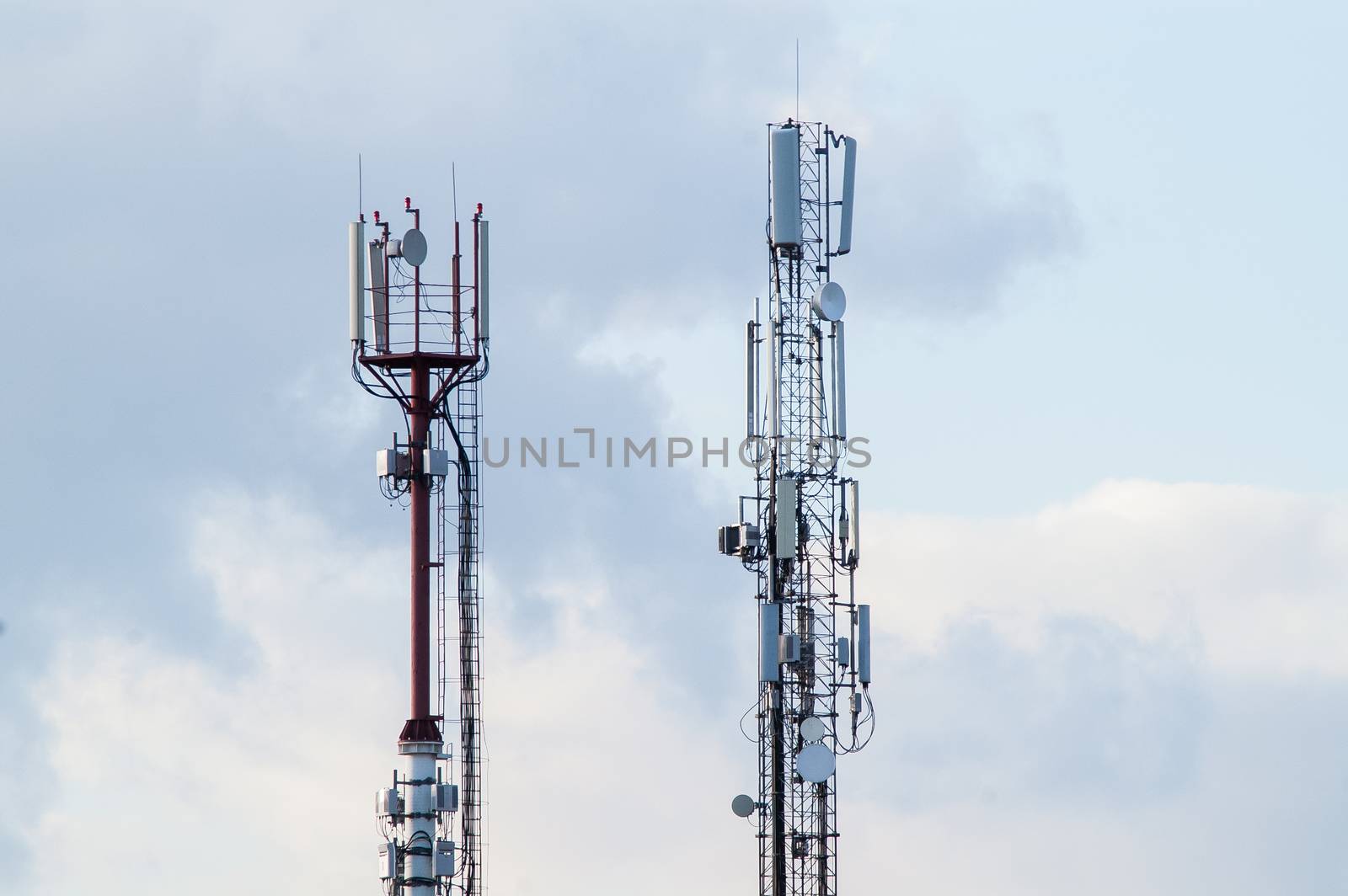 view television and radio communication towers against the sky