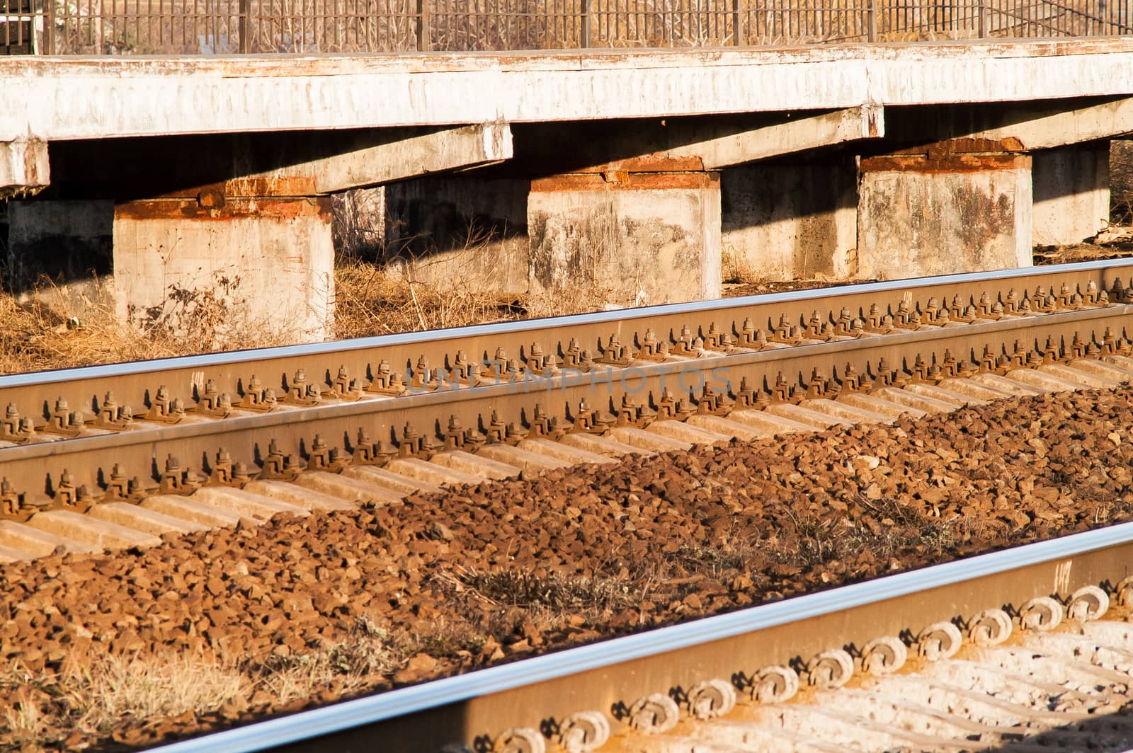 view of the railway close up at sunset