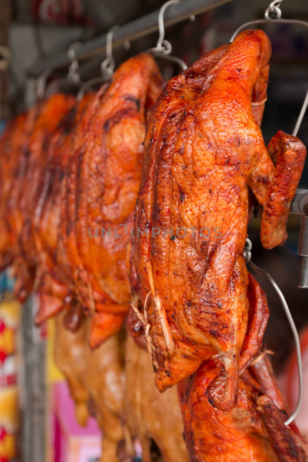 Roasted duck on the market, popular consumption in various festivals.
