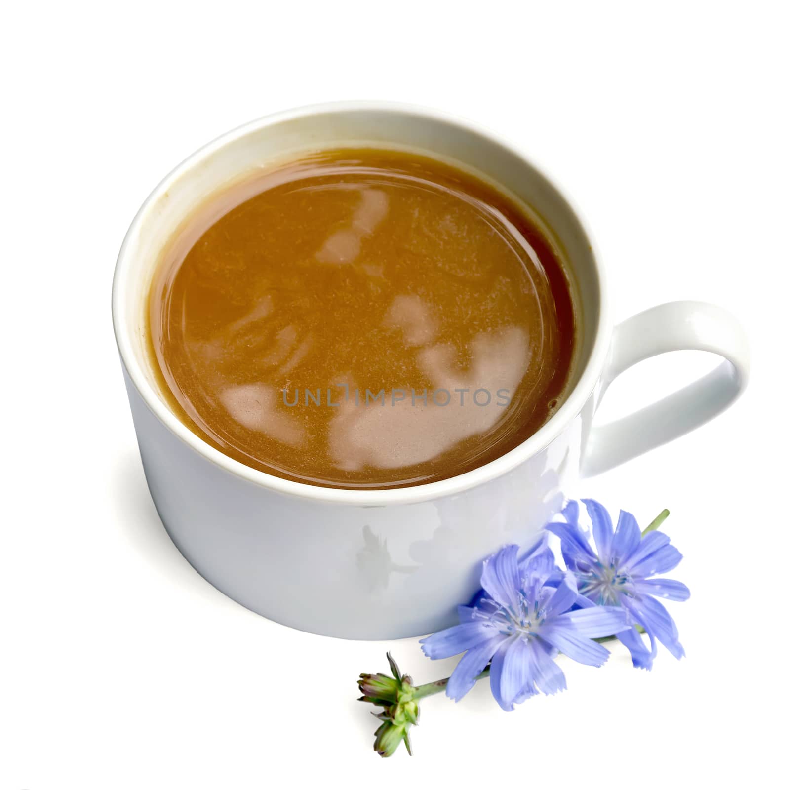 Chicory drink in white cup with blue flower by rezkrr