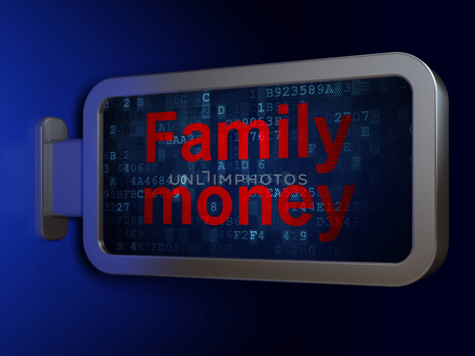 Banking concept: Family Money on advertising billboard background, 3d render