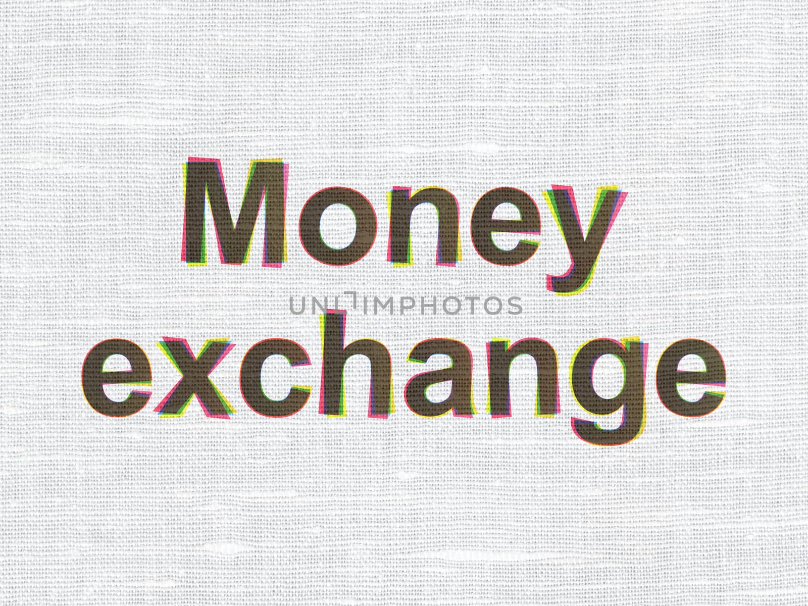 Banking concept: CMYK Money Exchange on linen fabric texture background