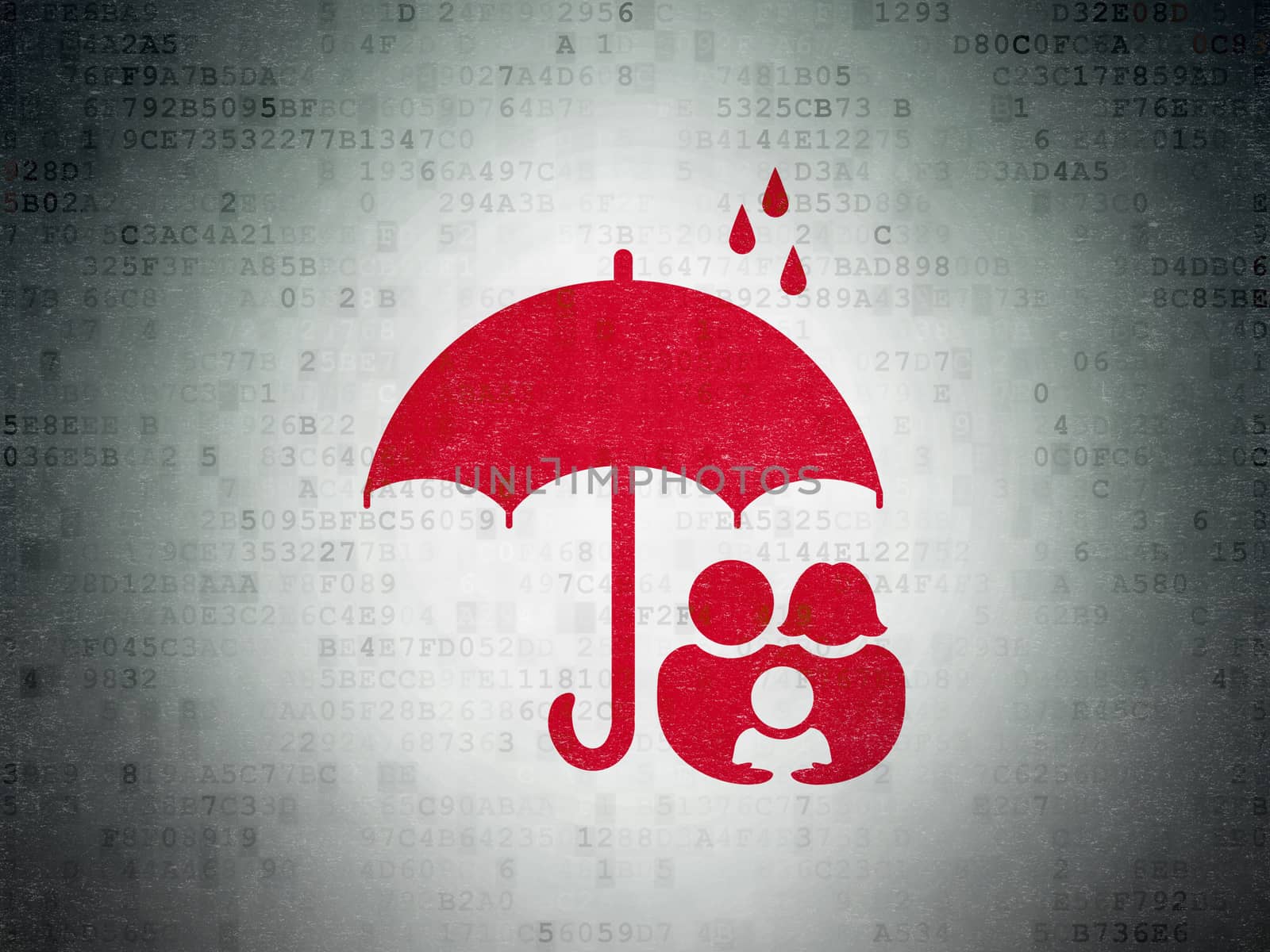 Security concept: Painted red Family And Umbrella icon on Digital Paper background