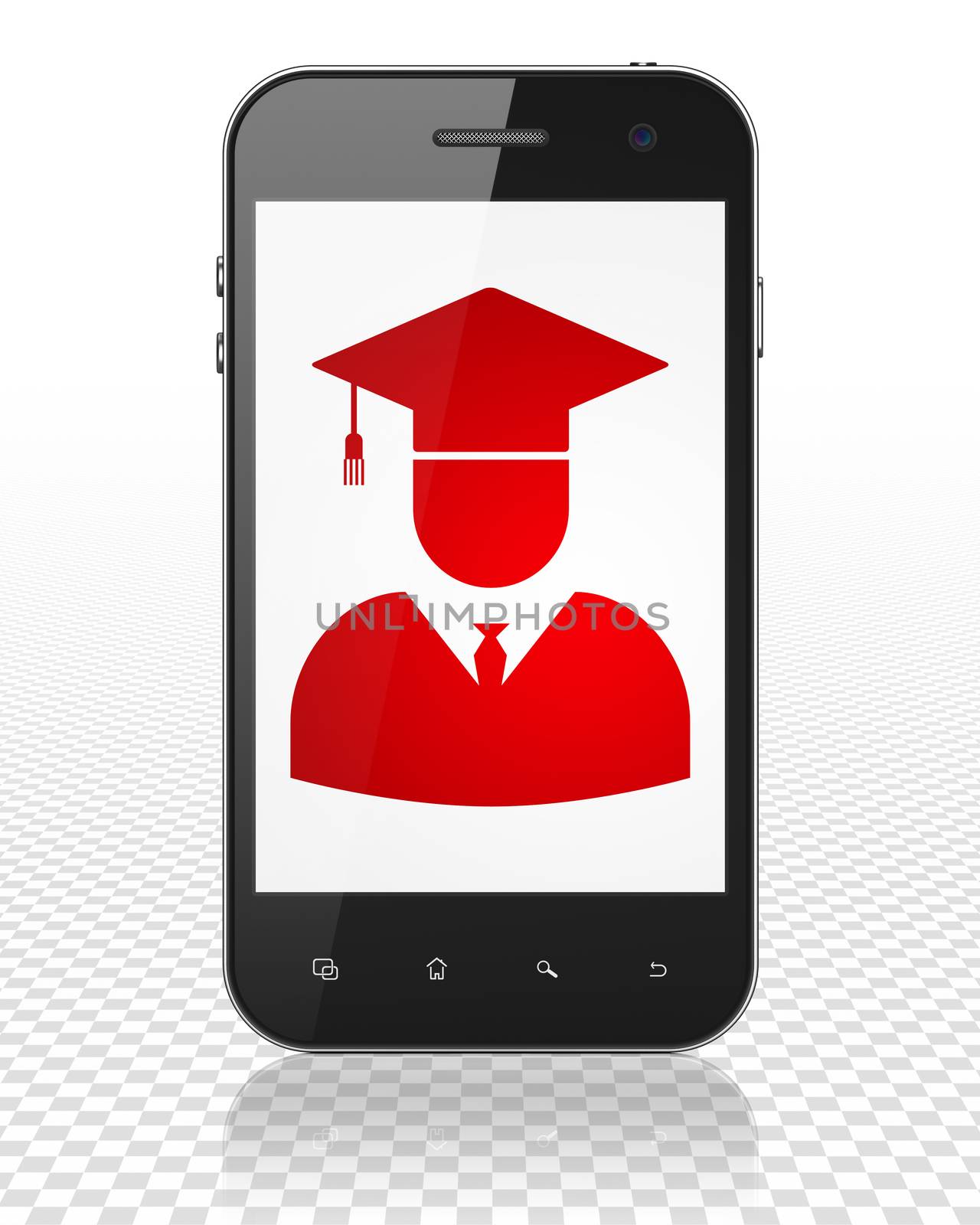 Learning concept: Smartphone with red Student icon on display