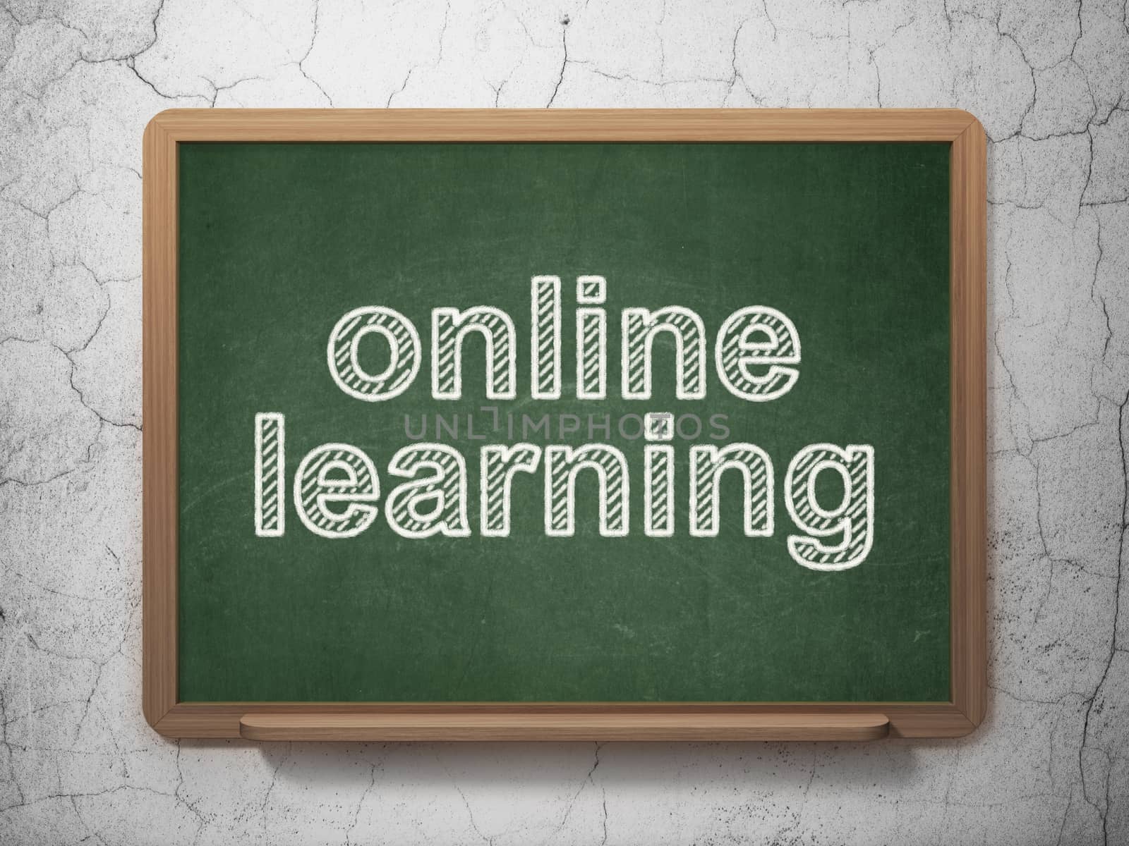 Learning concept: text Online Learning on Green chalkboard on grunge wall background