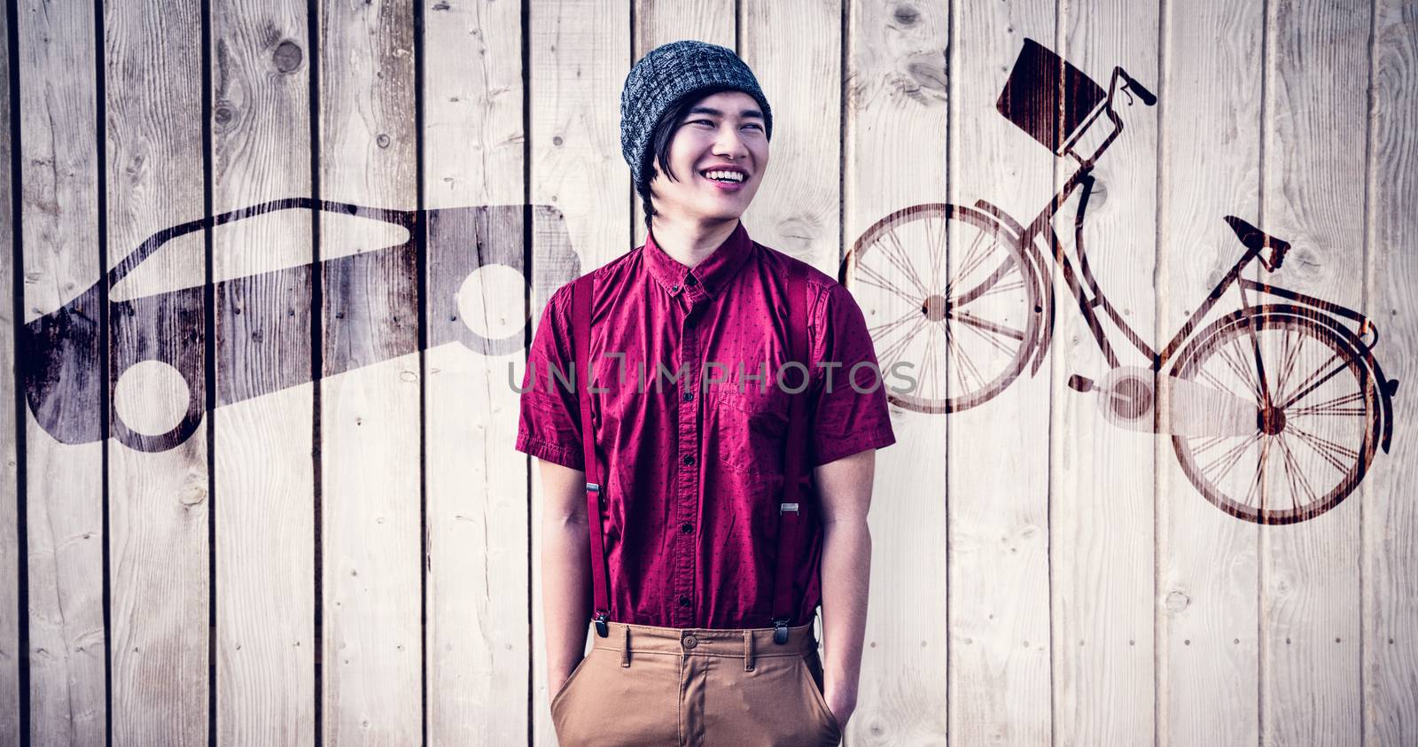 Composite image of portrait of laughing hipster man  by Wavebreakmedia