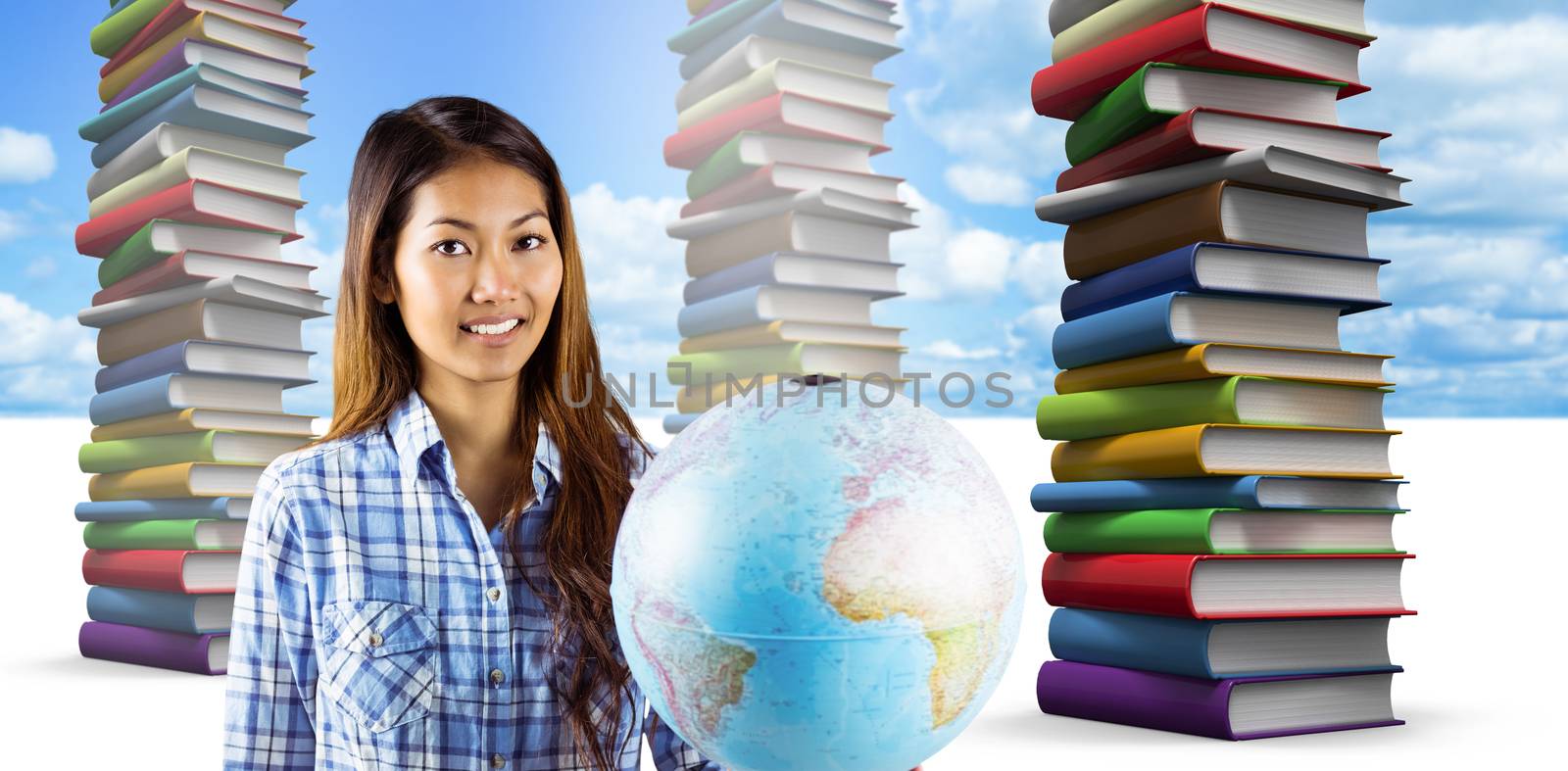 Composite image of smiling asian woman holding a globe by Wavebreakmedia
