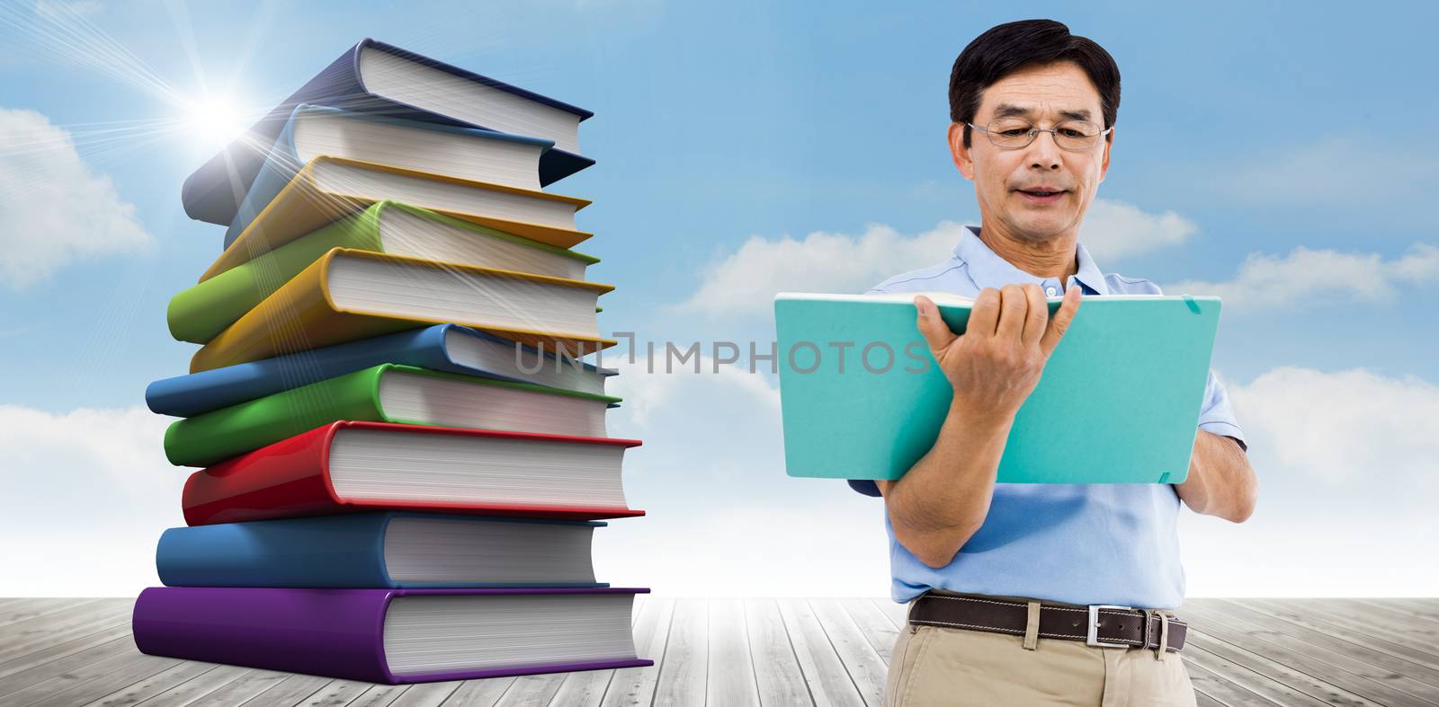 Composite image of elderly man holding a green folder by Wavebreakmedia