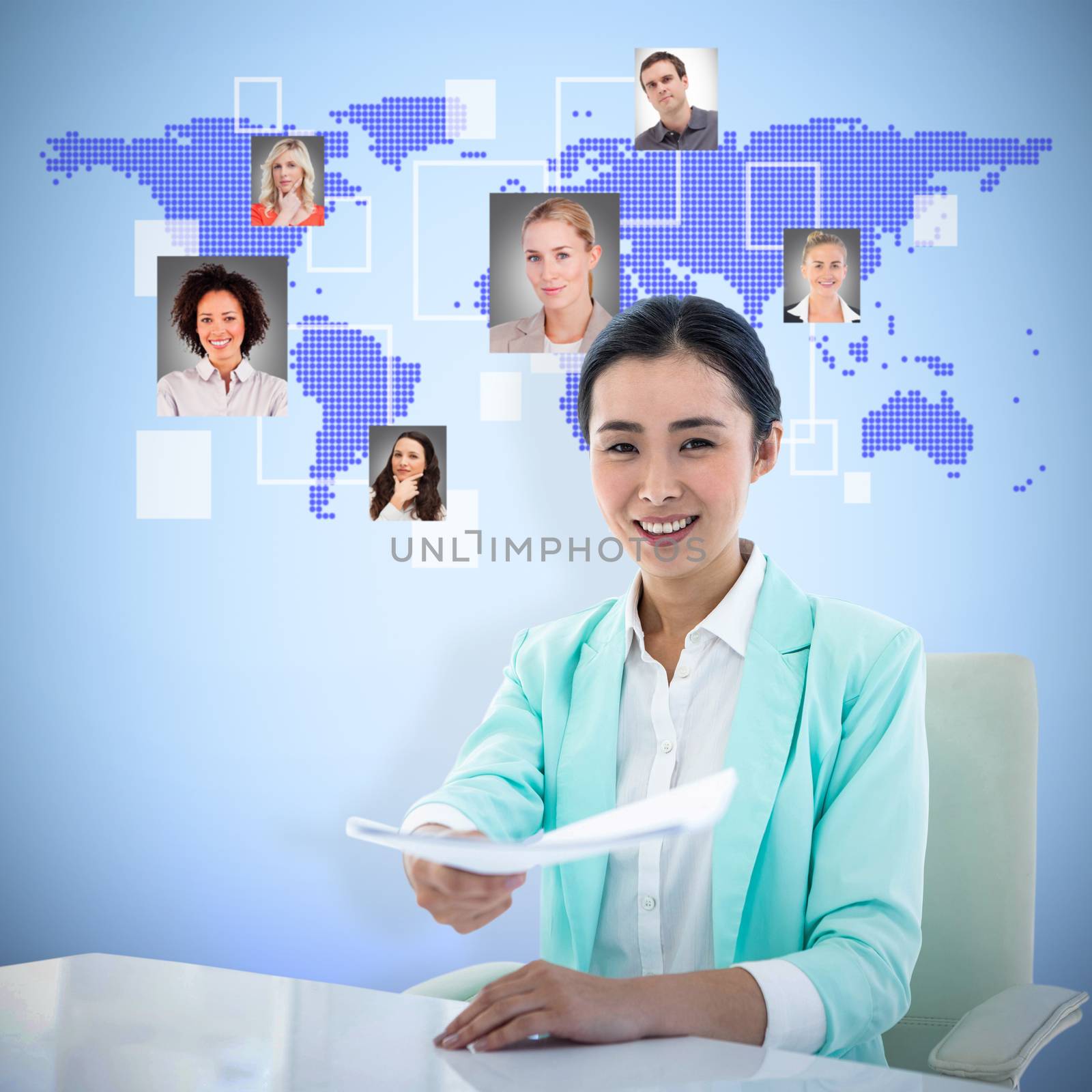 Composite image of smiling businesswoman taking notes by Wavebreakmedia