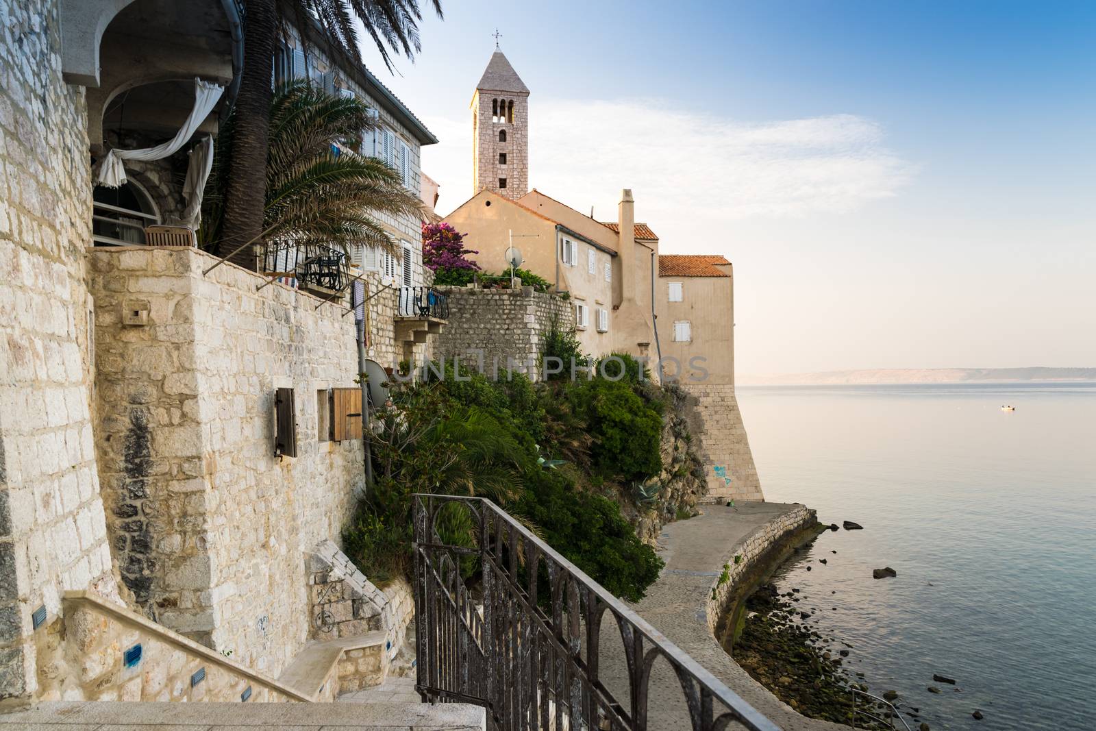 View of the town of Rab, Croatian tourist resort famous for its bell towers.