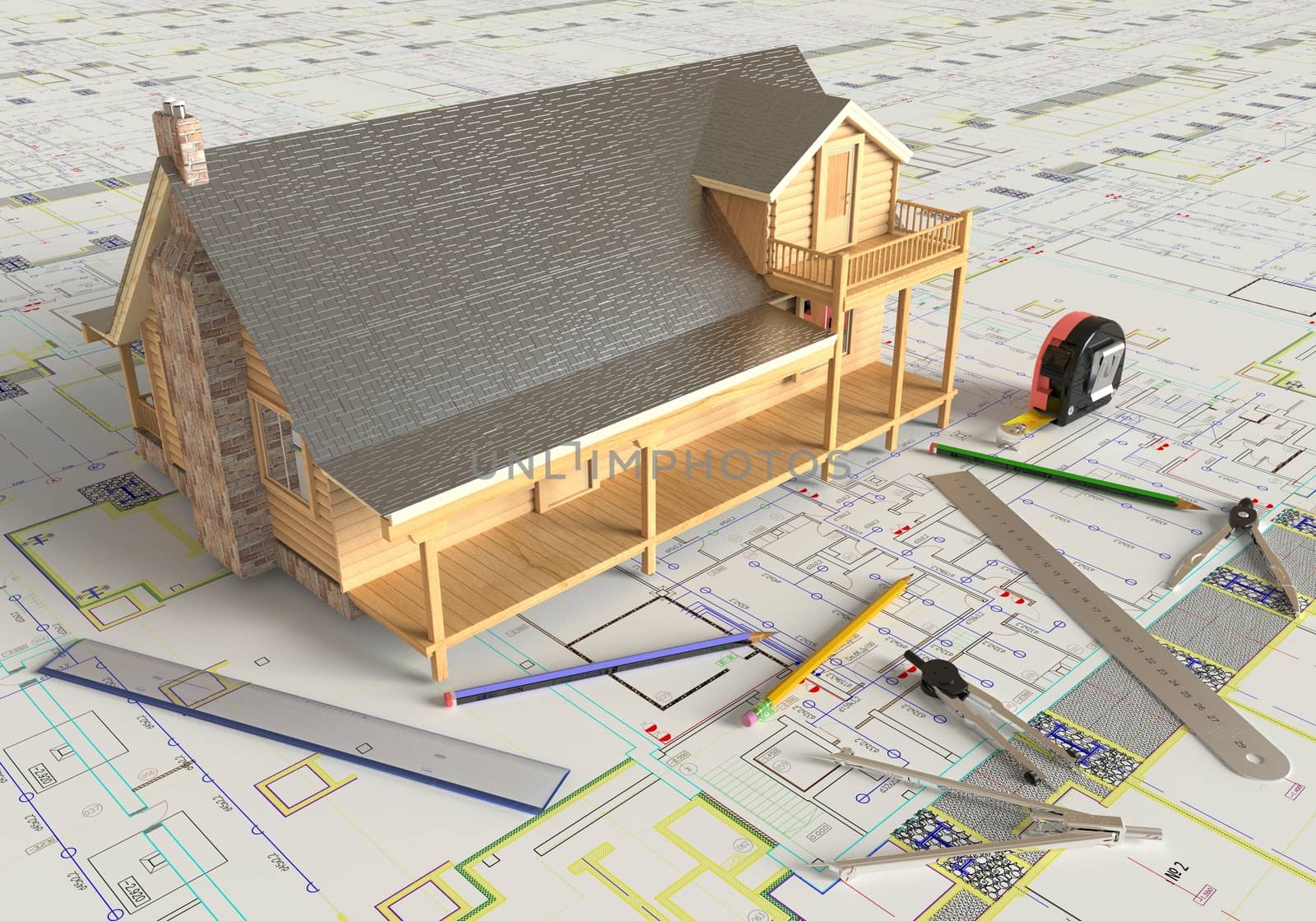 Rendering of the house architectural drawing and layout