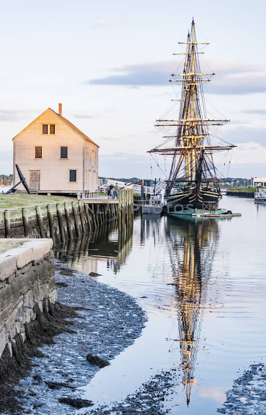 old galeon and old harbor in Salem massachussets Usa