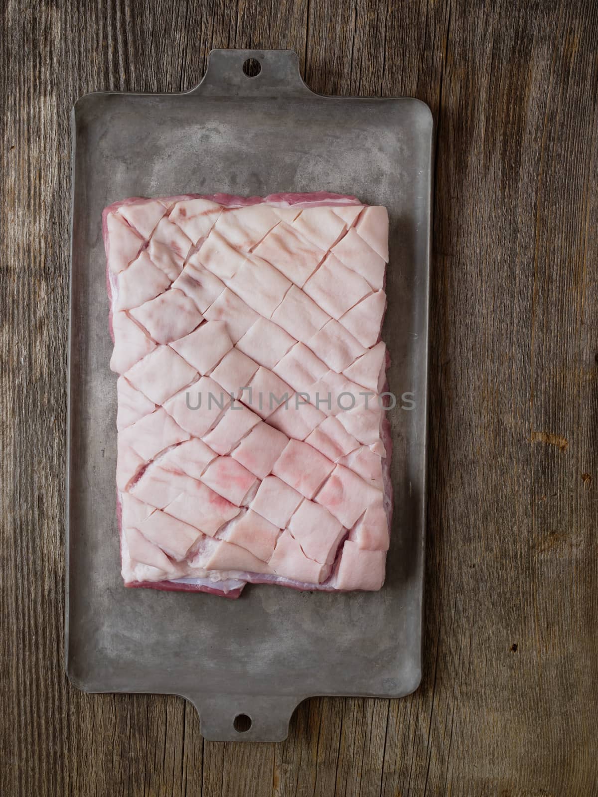 rustic raw uncooked pork belly by zkruger