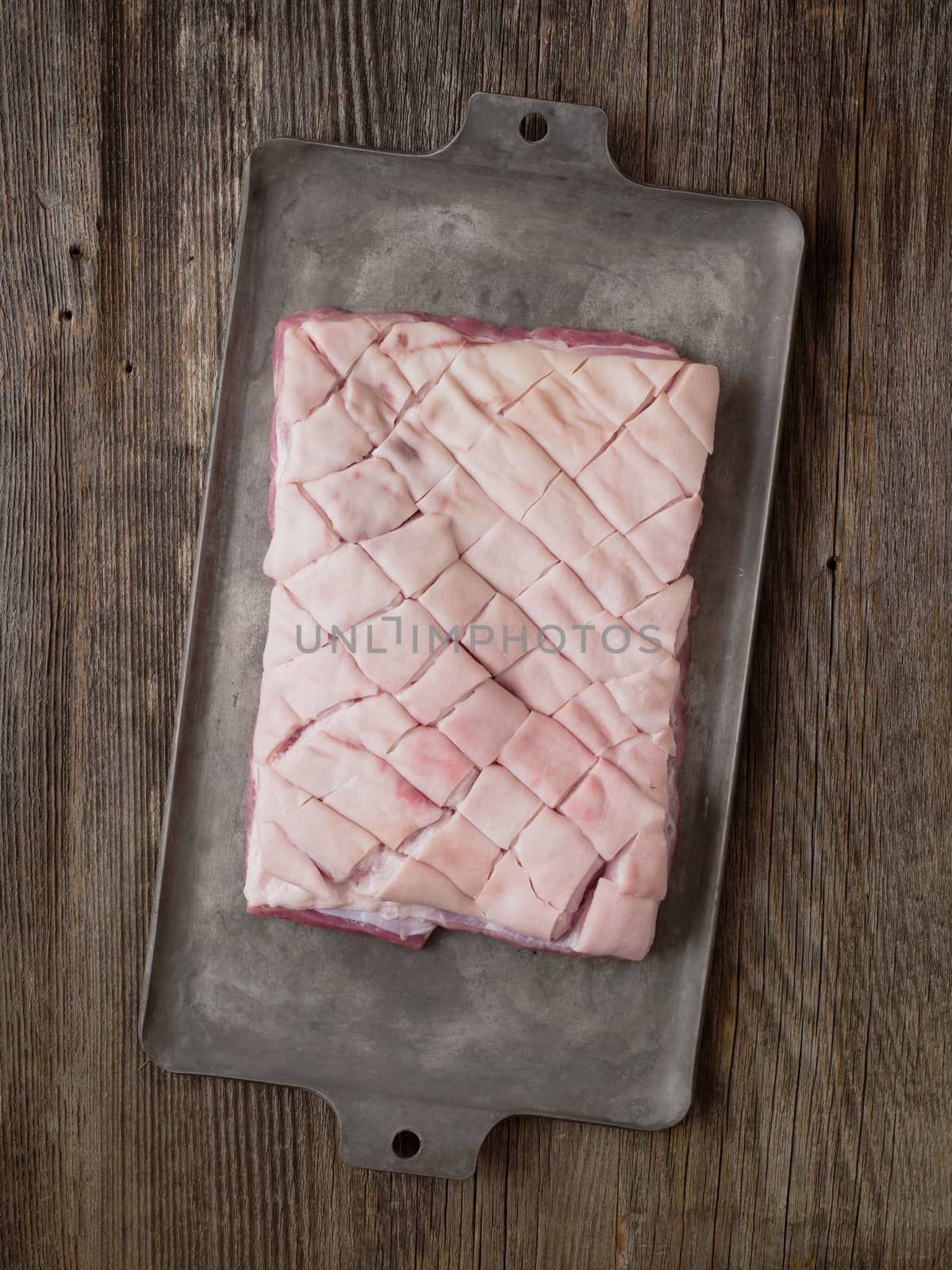 rustic raw uncooked pork belly by zkruger