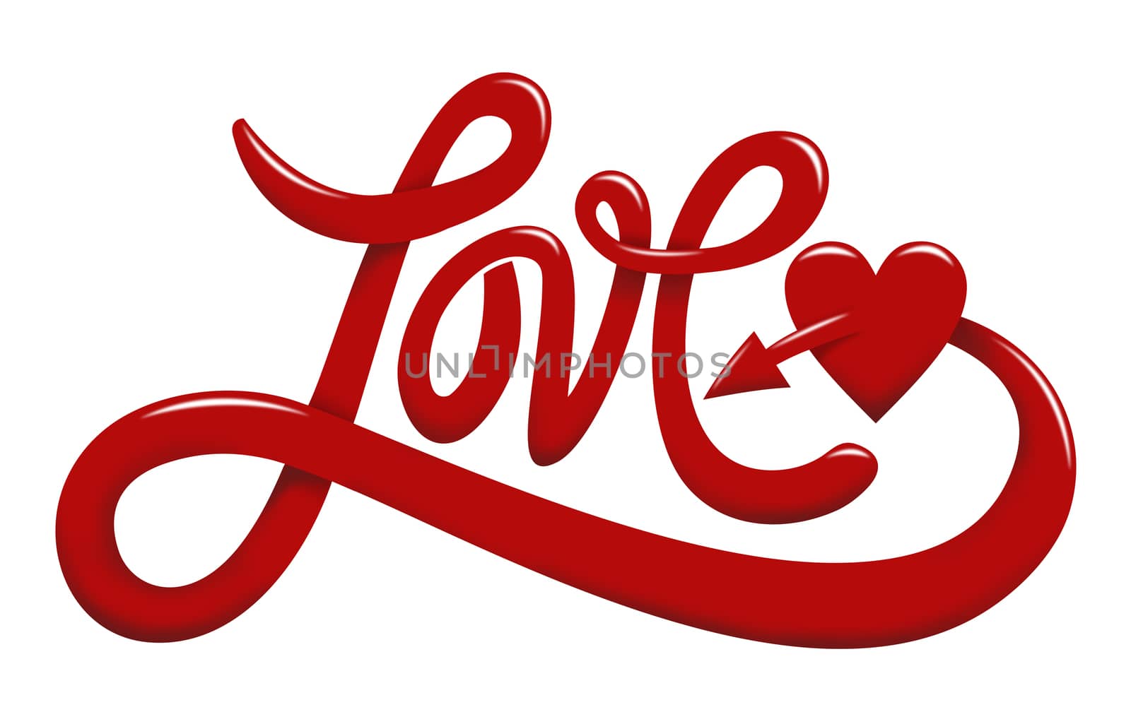 Hand lettering of the word Love in red color isolated on white background 