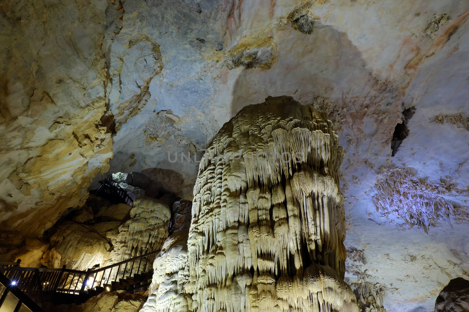 Paradise cave, an amazing, wonderful cavern at Bo Trach, Quang Binh, Vietnam, underground beautiful place for travel, heritage national with impression formation, abstract shape from stalactite