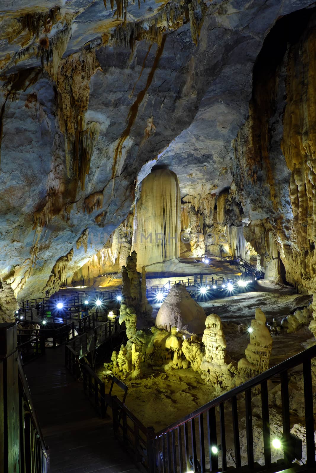 Paradise cave, an amazing, wonderful cavern at Bo Trach, Quang Binh, Vietnam, underground beautiful place for travel, heritage national with impression formation, abstract shape from stalactite