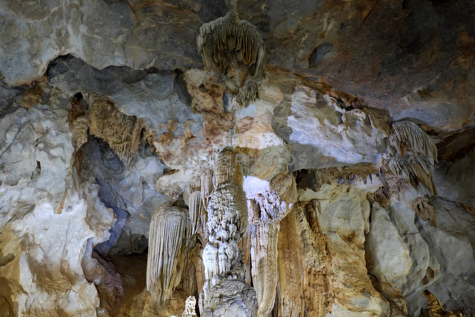 Paradise cave, an amazing, wonderful cavern at Bo Trach, Quang Binh, Vietnam, underground beautiful place for travel, heritage national with impression formation, abstract shape from stalactite