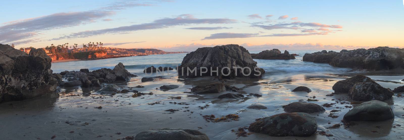 Crescent Bay beach panoramic view of the ocean at sunset in Laguna Beach, California, United States in summer