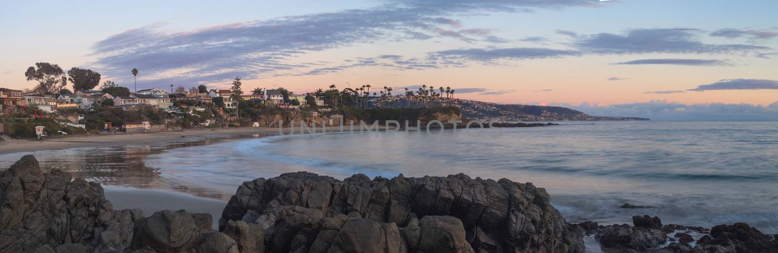 Crescent Bay beach panoramic view of the ocean at sunset in Laguna Beach, California, United States in summer