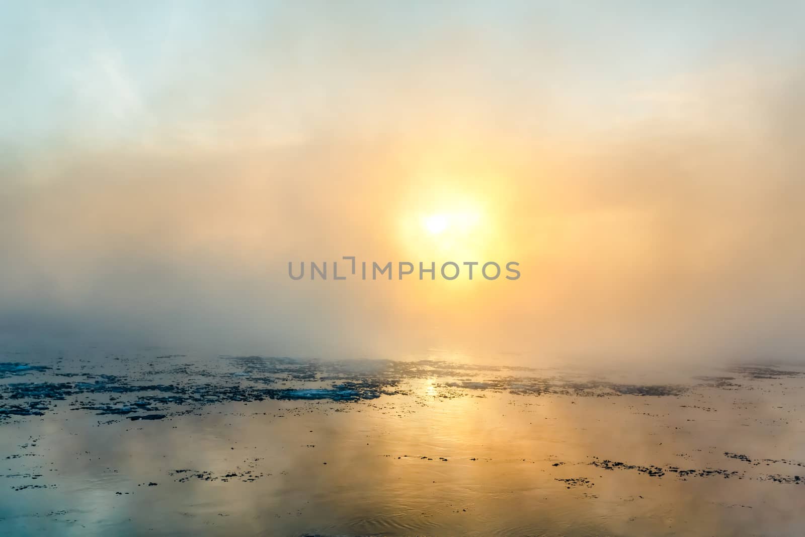 Fog on the river in winter