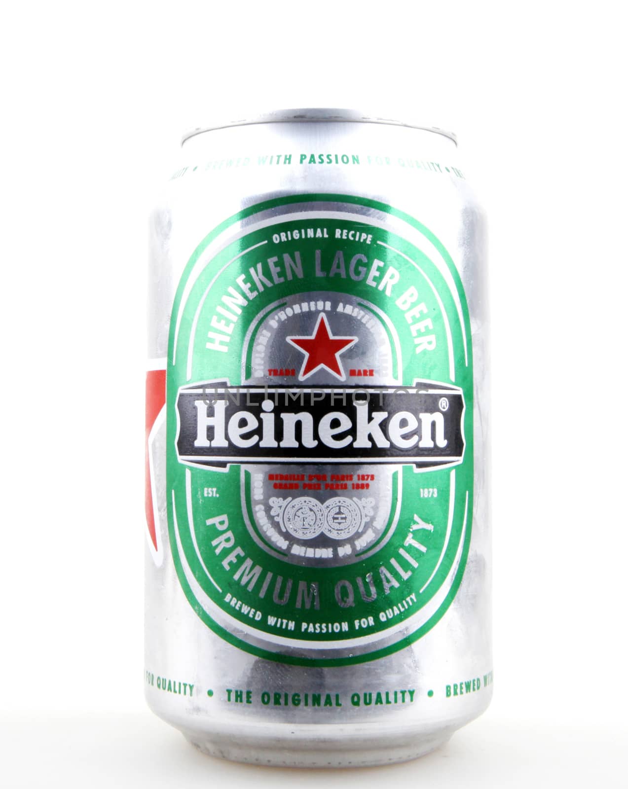 AYTOS, BULGARIA - MARCH 12, 2016: Heineken Lager Beer Isolated On White. Heineken International is a Dutch brewing company, founded in 1864 by Gerard Adriaan Heineken in Amsterdam. by nenov