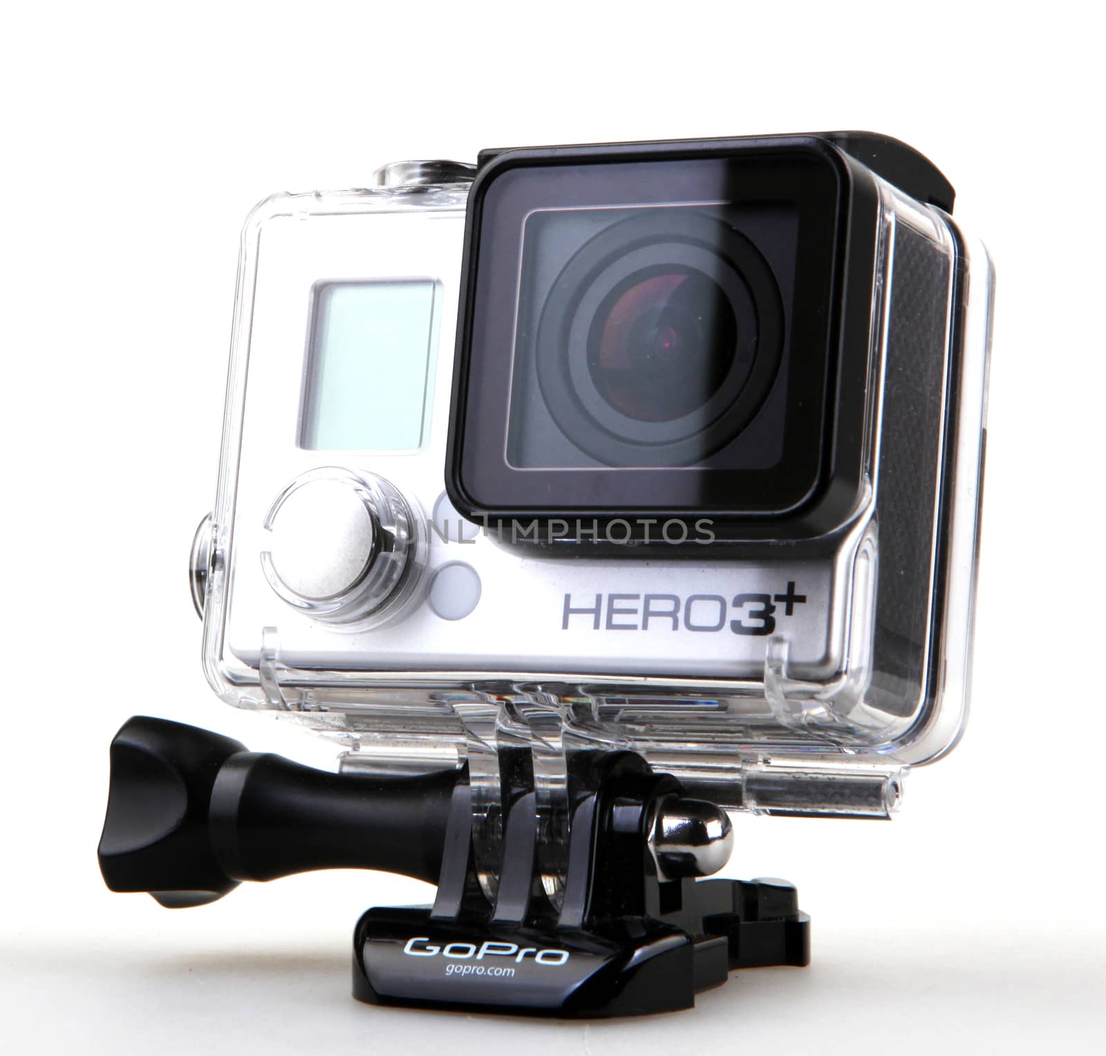 AYTOS, BULGARIA - MARCH 12, 2016: GoPro HERO3+ Black Edition isolated on white background. GoPro is a brand of high-definition personal cameras, often used in extreme action video photography. by nenov