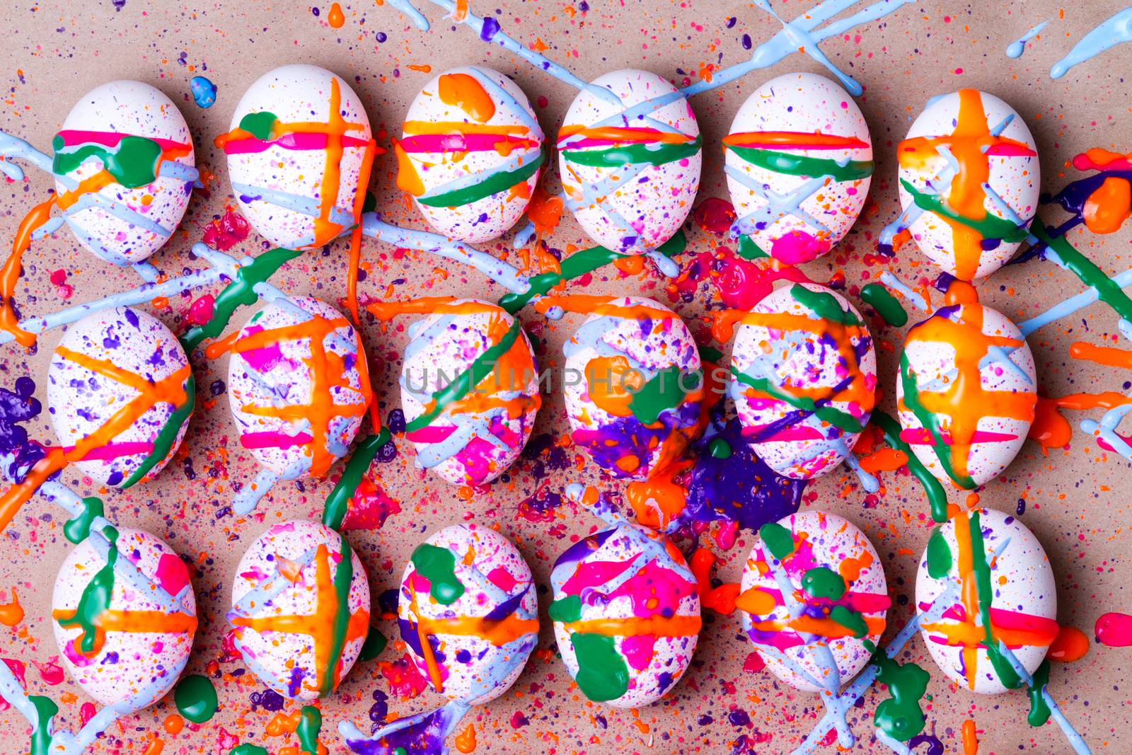 Colorful kids project of hand painted Easter eggs by coskun