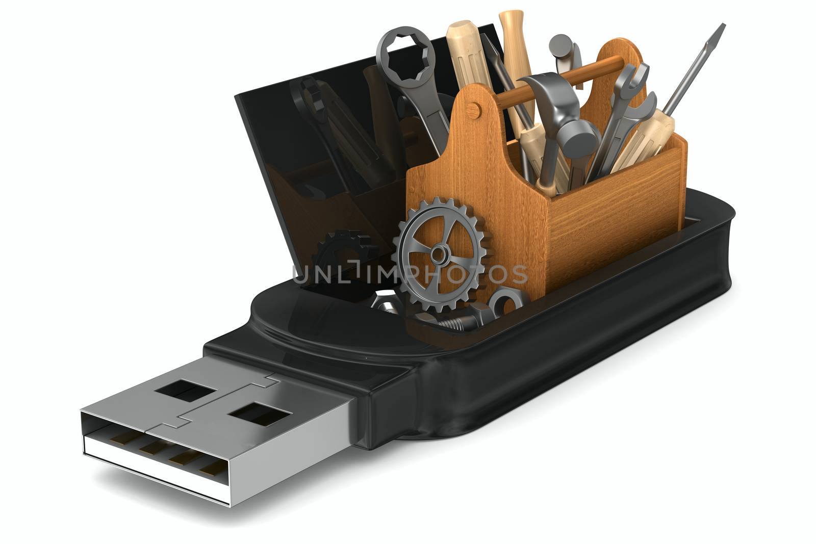 rescue usb flash drive on white background. Isolated 3D image