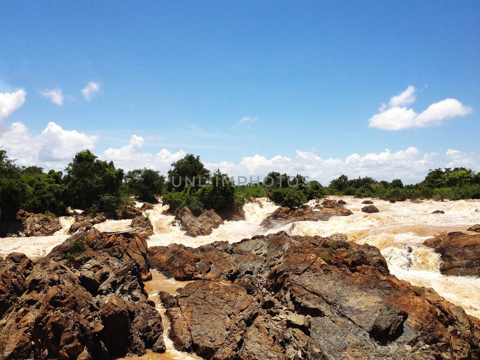 Liphi waterfalls or mekong river on the rainy season, Don Khone, Siphan Don, Southern of Laos