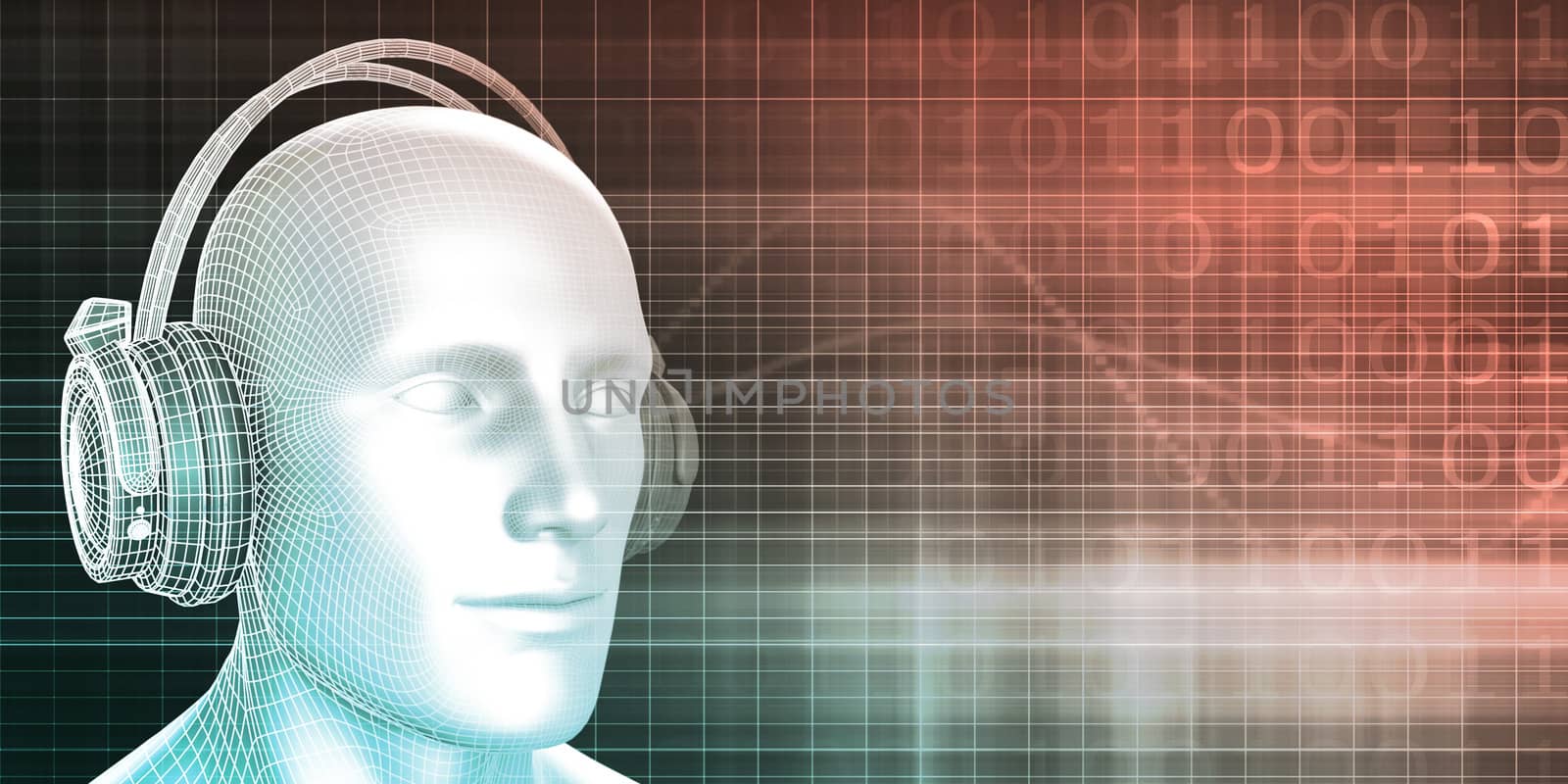 Man Wearing Earphones on an Abstract Background Art