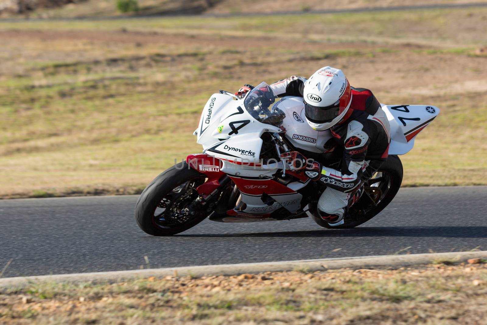 BROADFORD, VICTORIA/AUSTRALIA - MARCH 13: A mix of road and race bikes tussle against each other at The Broadford Motorcycle Complex.