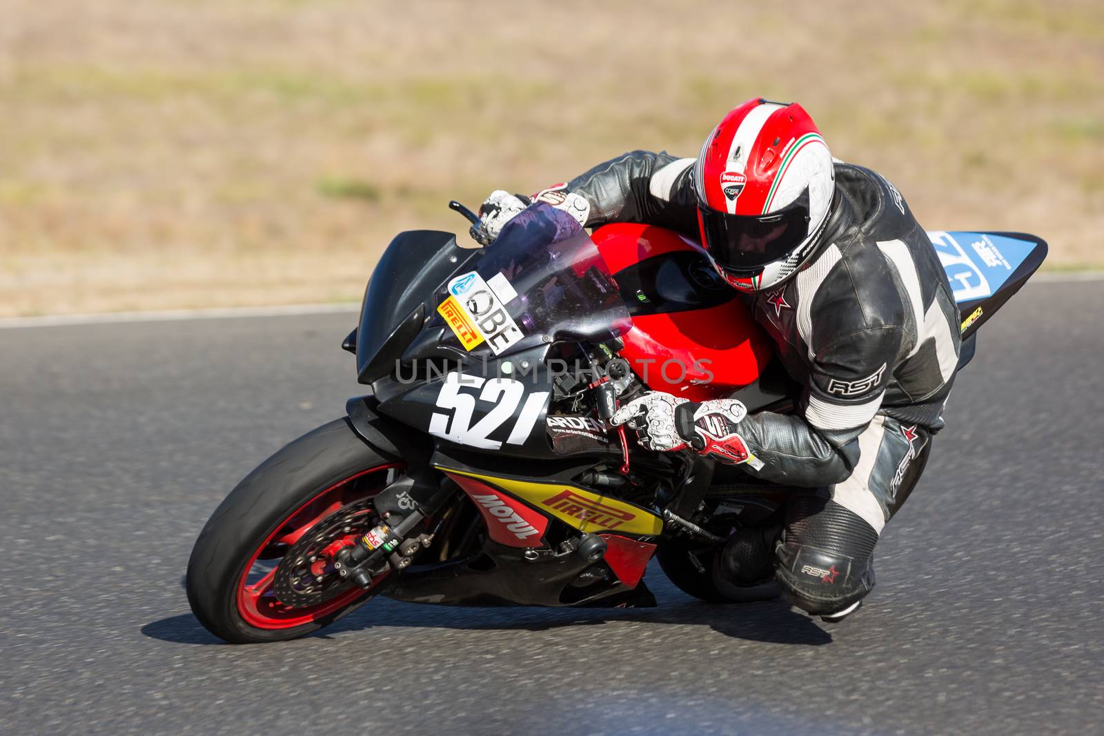 BROADFORD, VICTORIA/AUSTRALIA - MARCH 13: A mix of road and race bikes tussle against each other at The Broadford Motorcycle Complex.