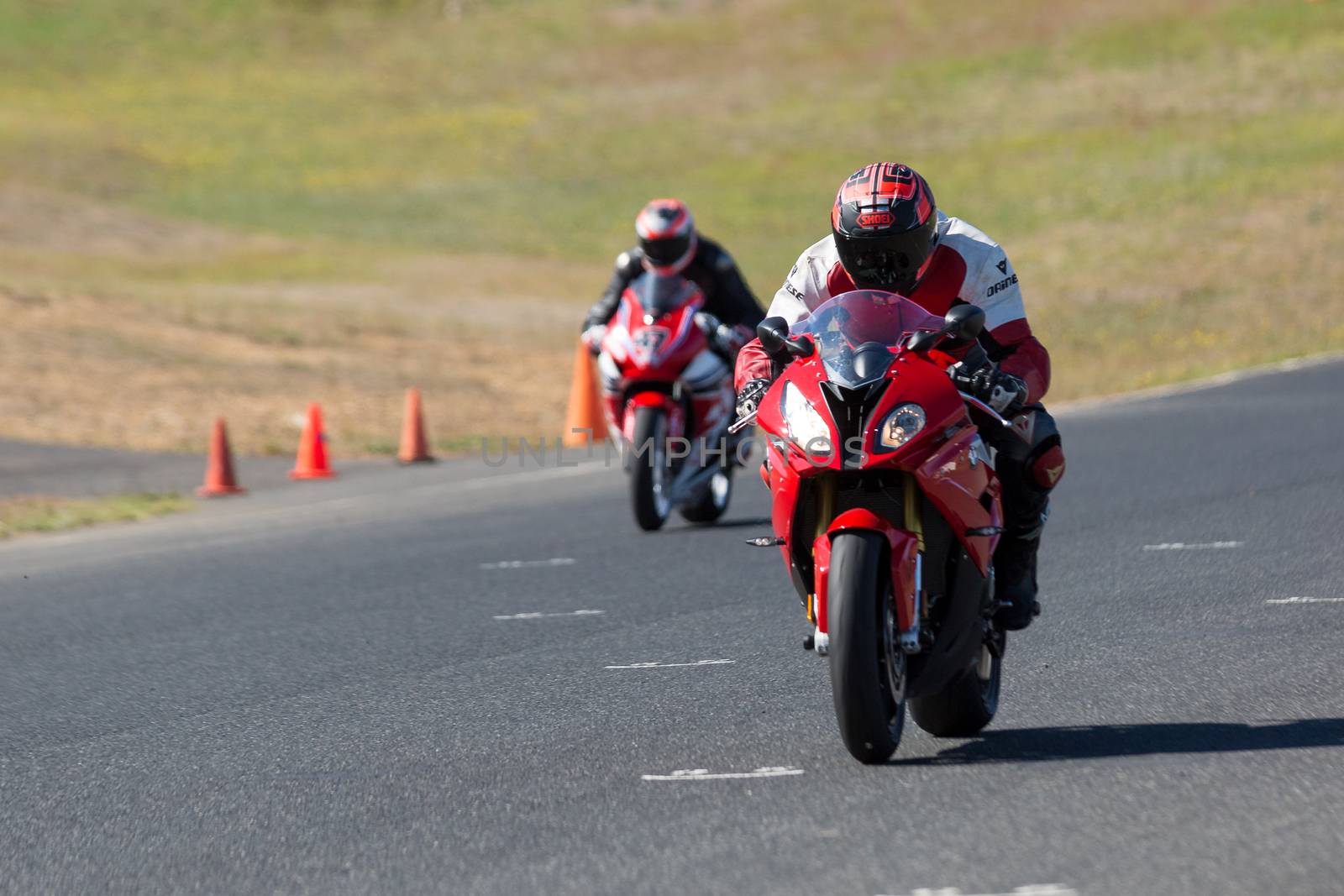 BROADFORD, VICTORIA/AUSTRALIA - MARCH 13: A mix of road and race bikes tussle against each other at The Broadford Motorcycle Complex.