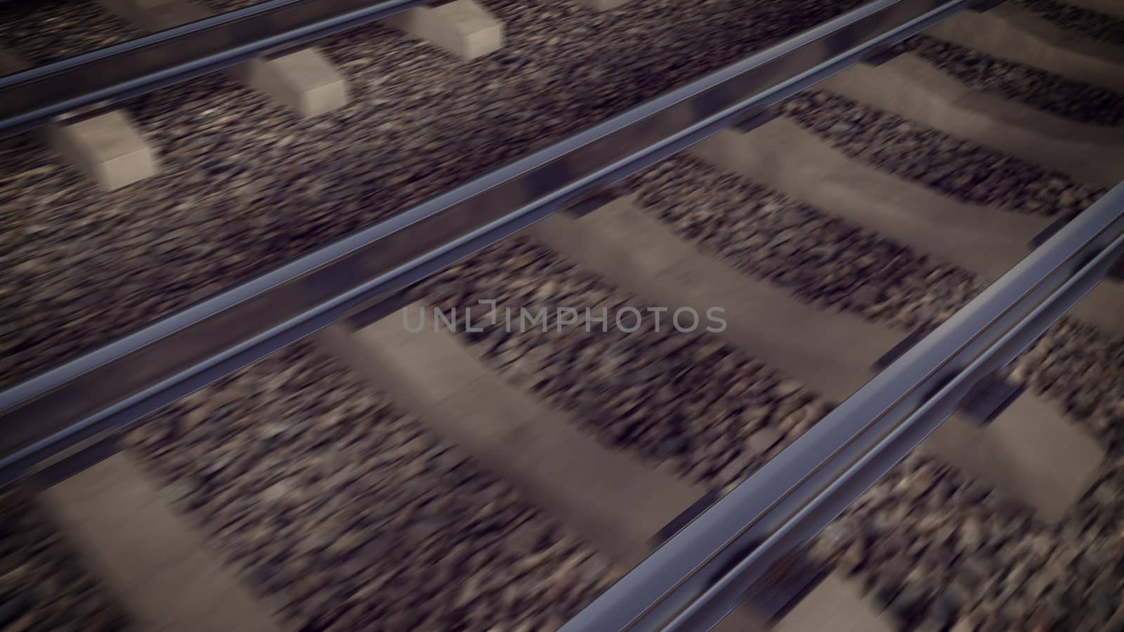 The railways for a train in motion blur.