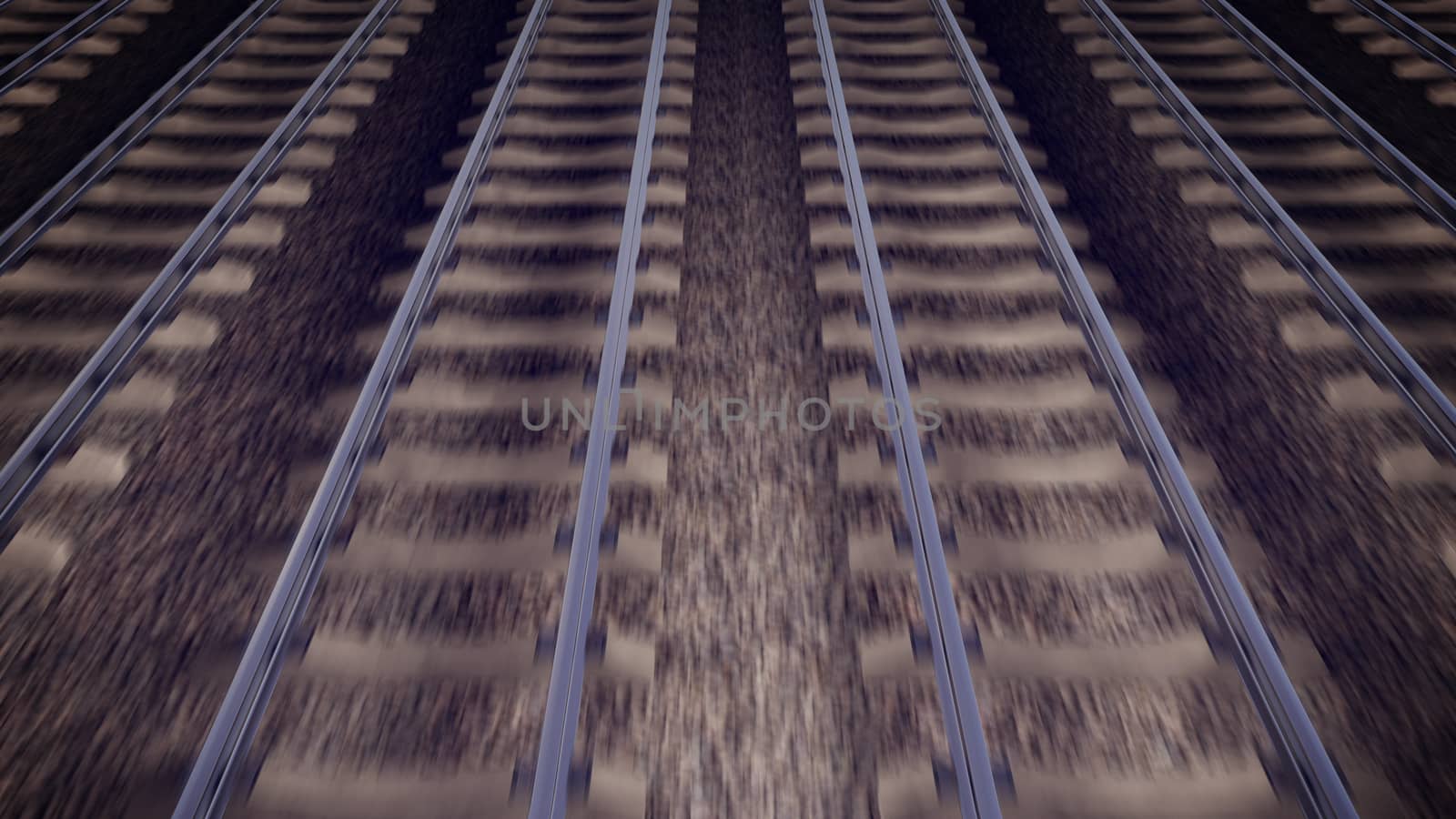 The railways for a train in motion blur.